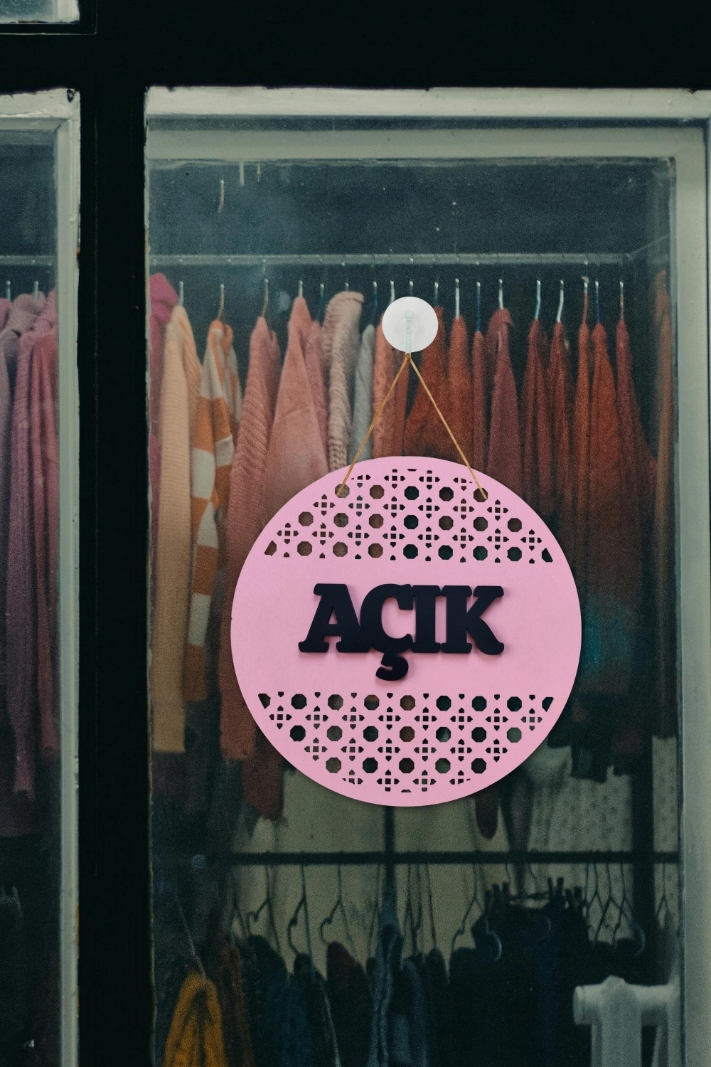 Rattan Desenli AÇIK-KAPALI Tabelası - Pembe