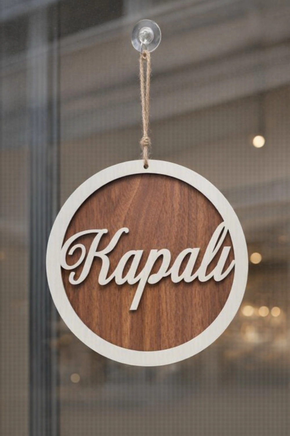 Yuvarlak Model 3D AÇIK-KAPALI Tabelası - Ceviz-Akçaağaç