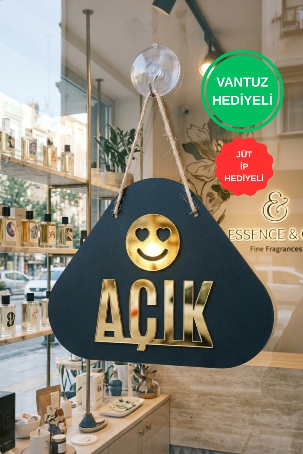 Pleksi Detaylı Emoji Desenli Açık-Kapalı Yönlendirme Tabelası-Altın