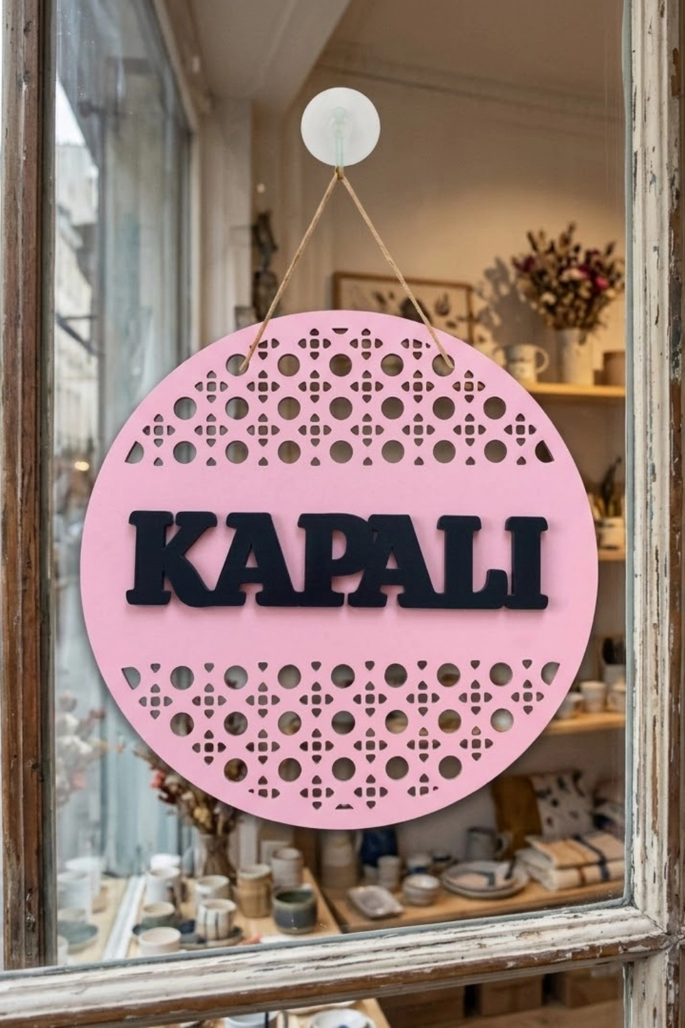 Rattan Desenli AÇIK-KAPALI Tabelası - Pembe