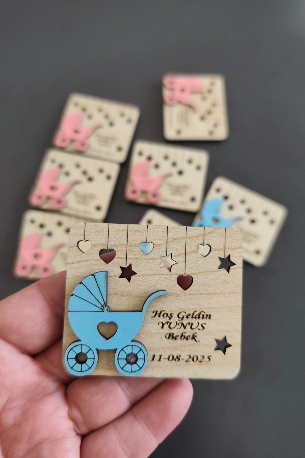 Bebek Arabası Figürlü Ahşap Yenidoğan Magnet