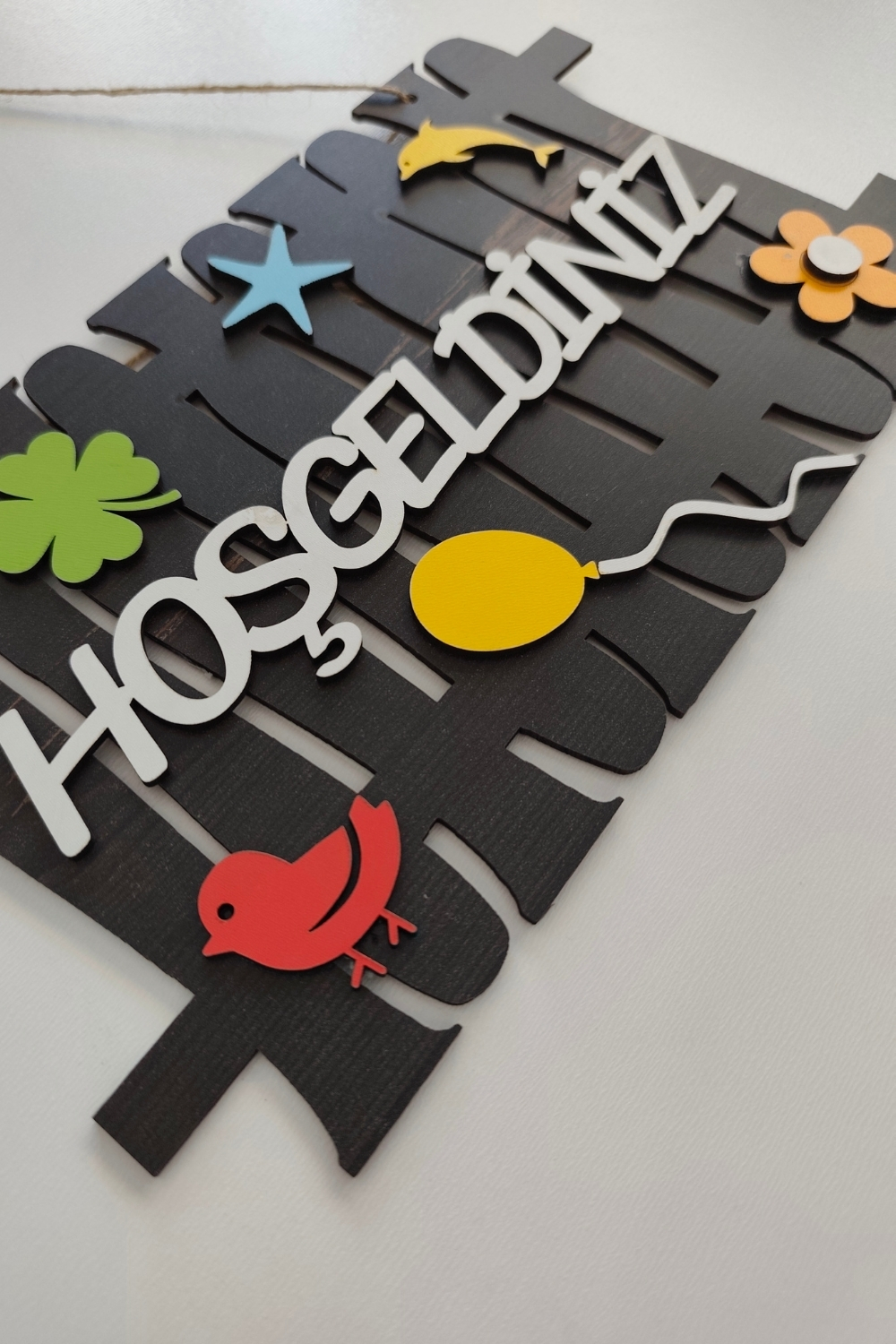 Hoşgeldiniz Yazılı Lazer Kesim Çit Mdf Kapı Süsü - Rebap