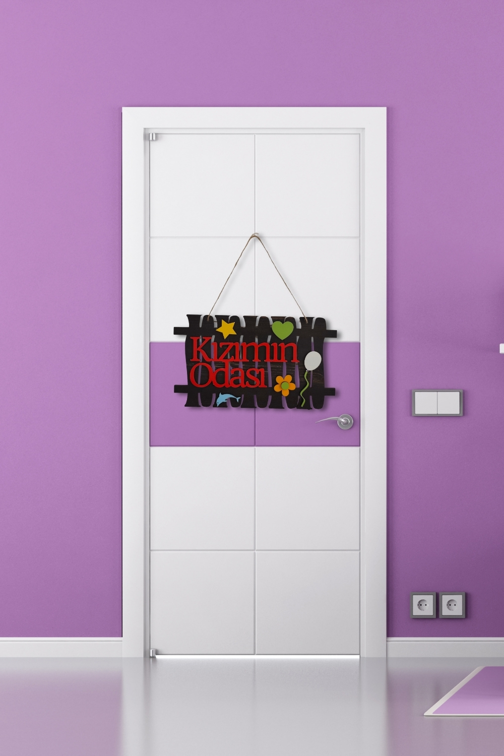 Kızımın Odası Yazılı Lazer Kesim Çit Figürlü Mdf Kapı Süsü - Rebap 