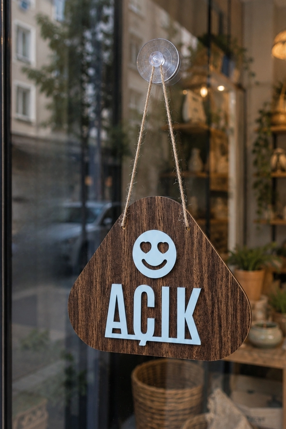 Emoji Desenli Açık Kapalı Yönlendirme Levhası - Ceviz