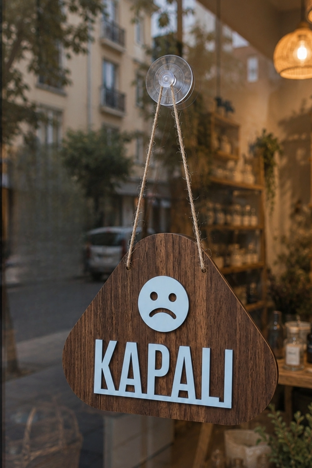 Emoji Desenli Açık Kapalı Yönlendirme Levhası - Ceviz