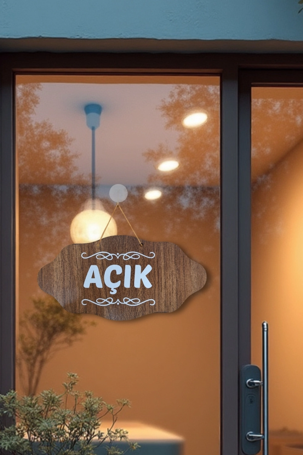 Dekoratif AÇIK-KAPALI Tabelası - Ceviz