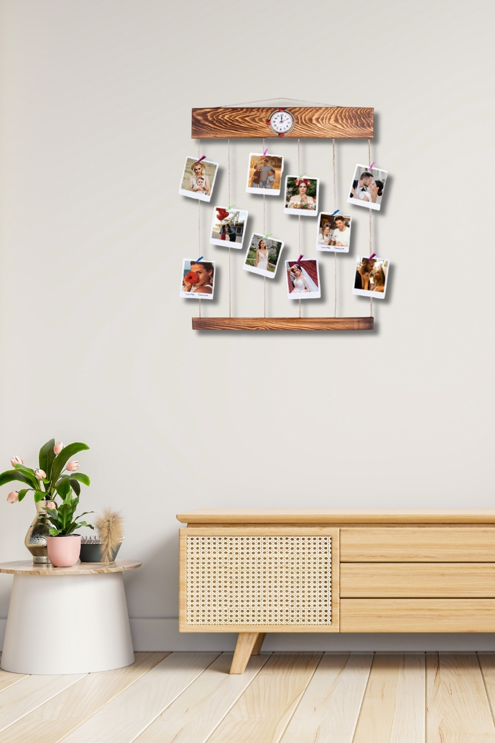 İpli Mandallı Saatli Duvar Fotoğraf Çerçevesi - 50x60cm