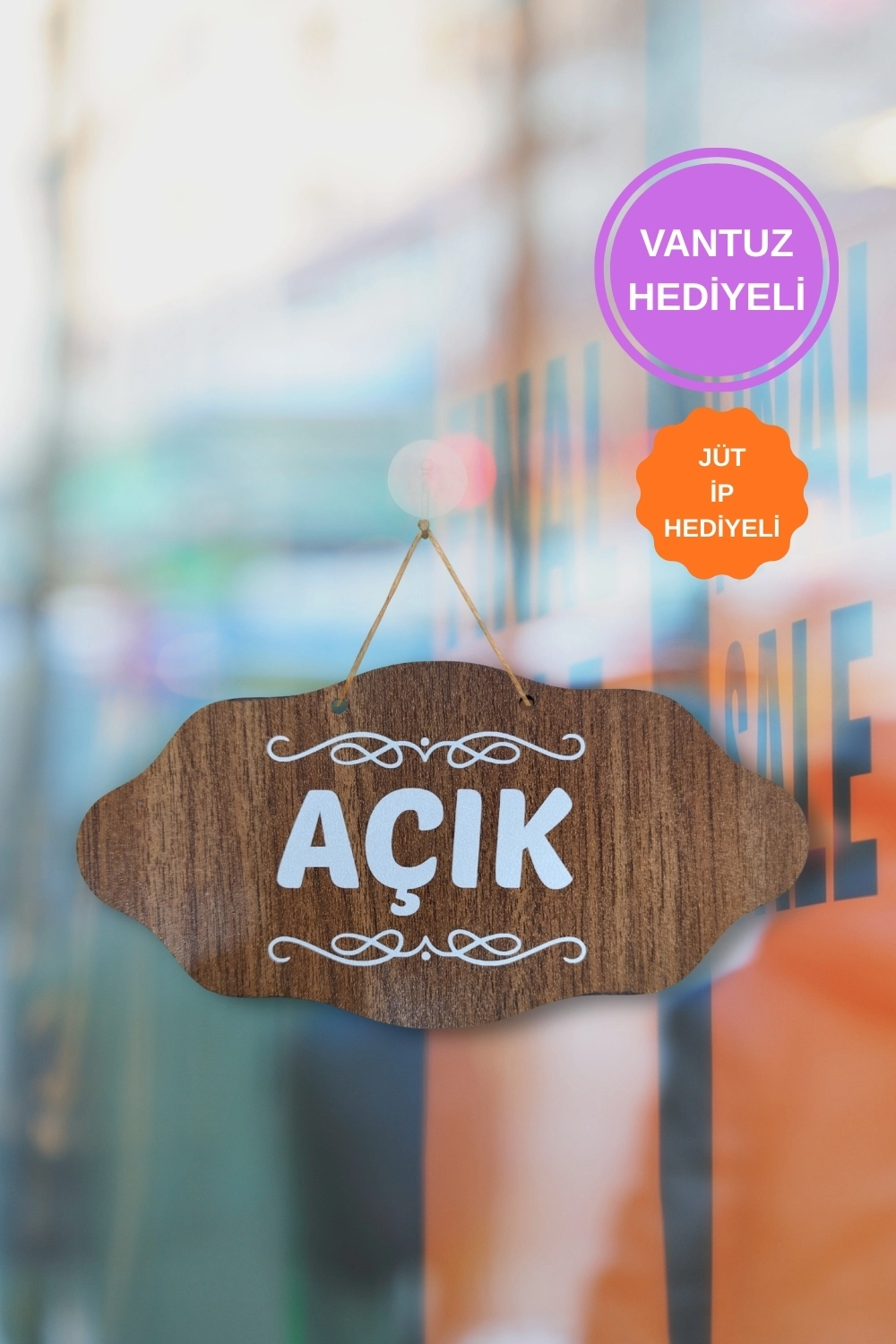 Dekoratif AÇIK-KAPALI Tabelası - Ceviz