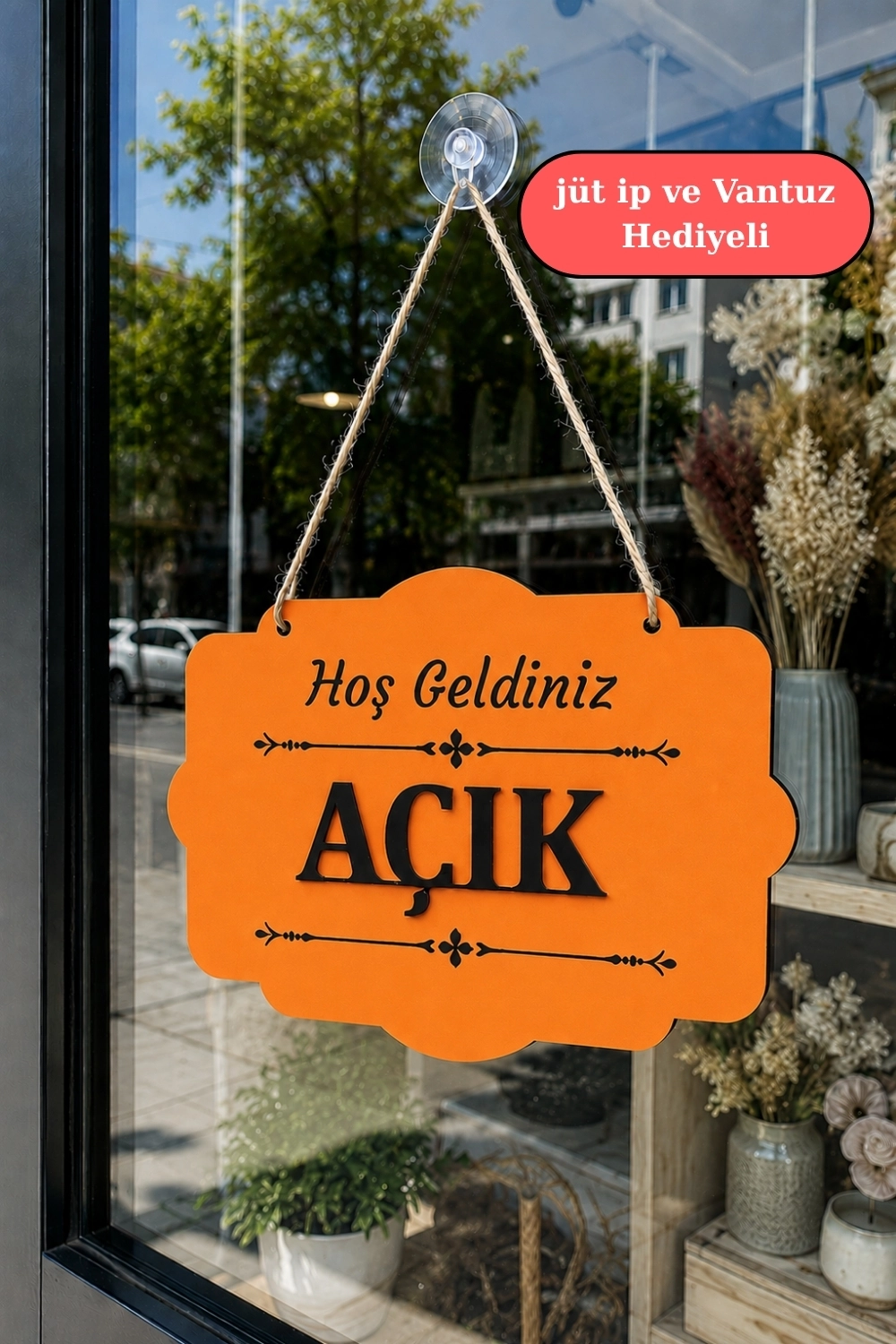 Çift Taraflı MDFAhşap Dükkan & Mağaza Kapı Yönlendirme Tabelası - Turuncu