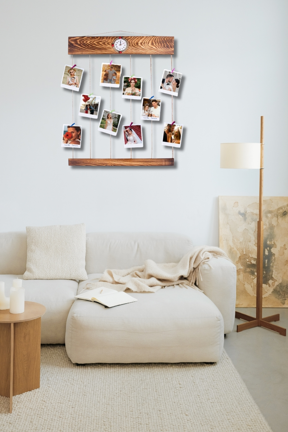 İpli Mandallı Saatli Duvar Fotoğraf Çerçevesi - 50x60cm