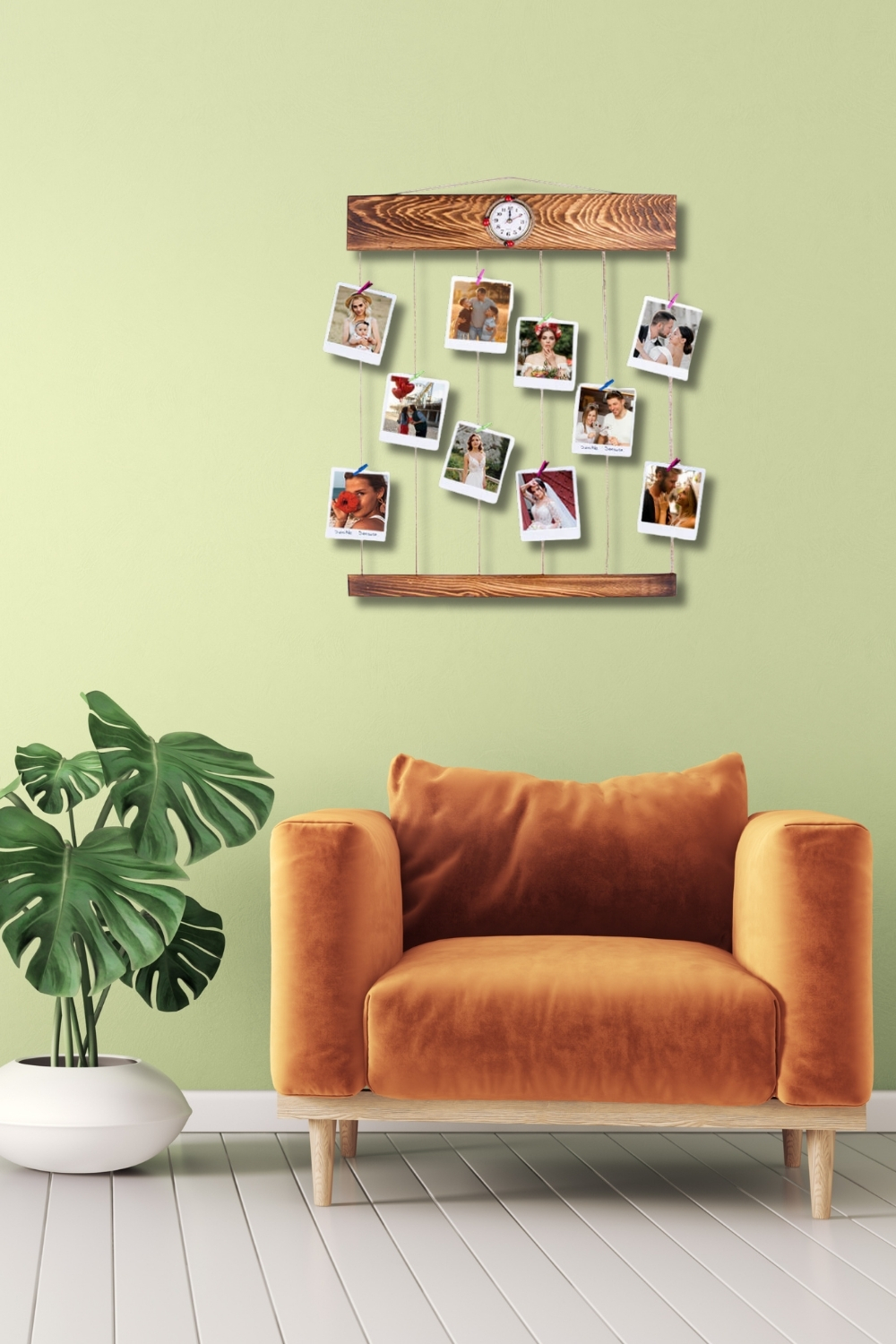 İpli Mandallı Saatli Duvar Fotoğraf Çerçevesi - 50x60cm