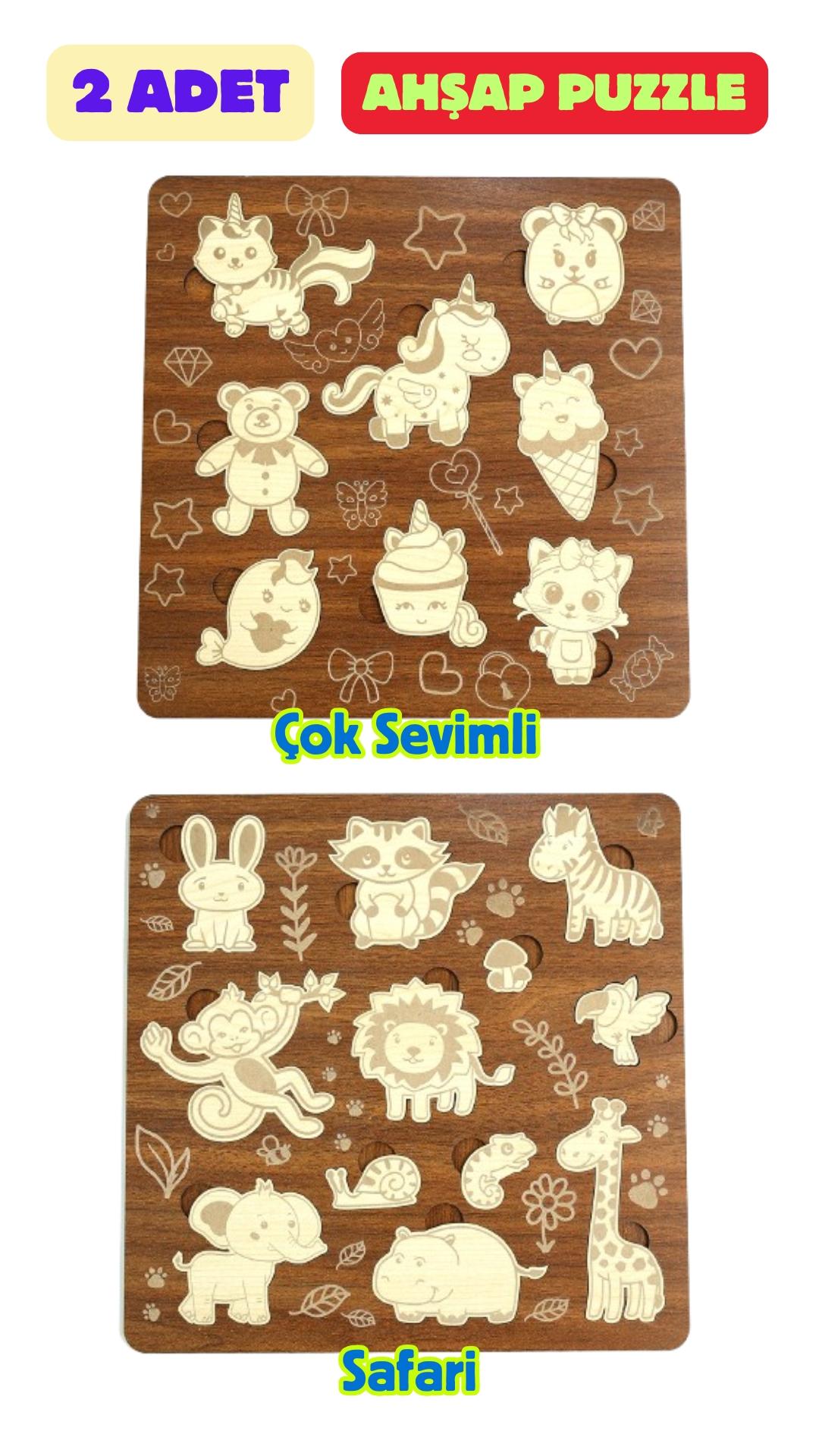 Çocuk Puzzle (Yapboz) Birinci Sınıf Ahşap 2 Parça Eğitici Öğretici Eğlenceli Set