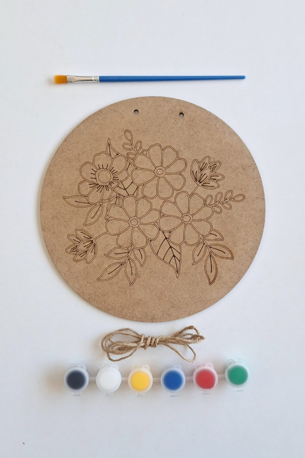 Özgün Tasarımlar İçin Çiçek Desen Ham MDF Dekoratif Set  - Fırça ve Akrilik Boya Hediye