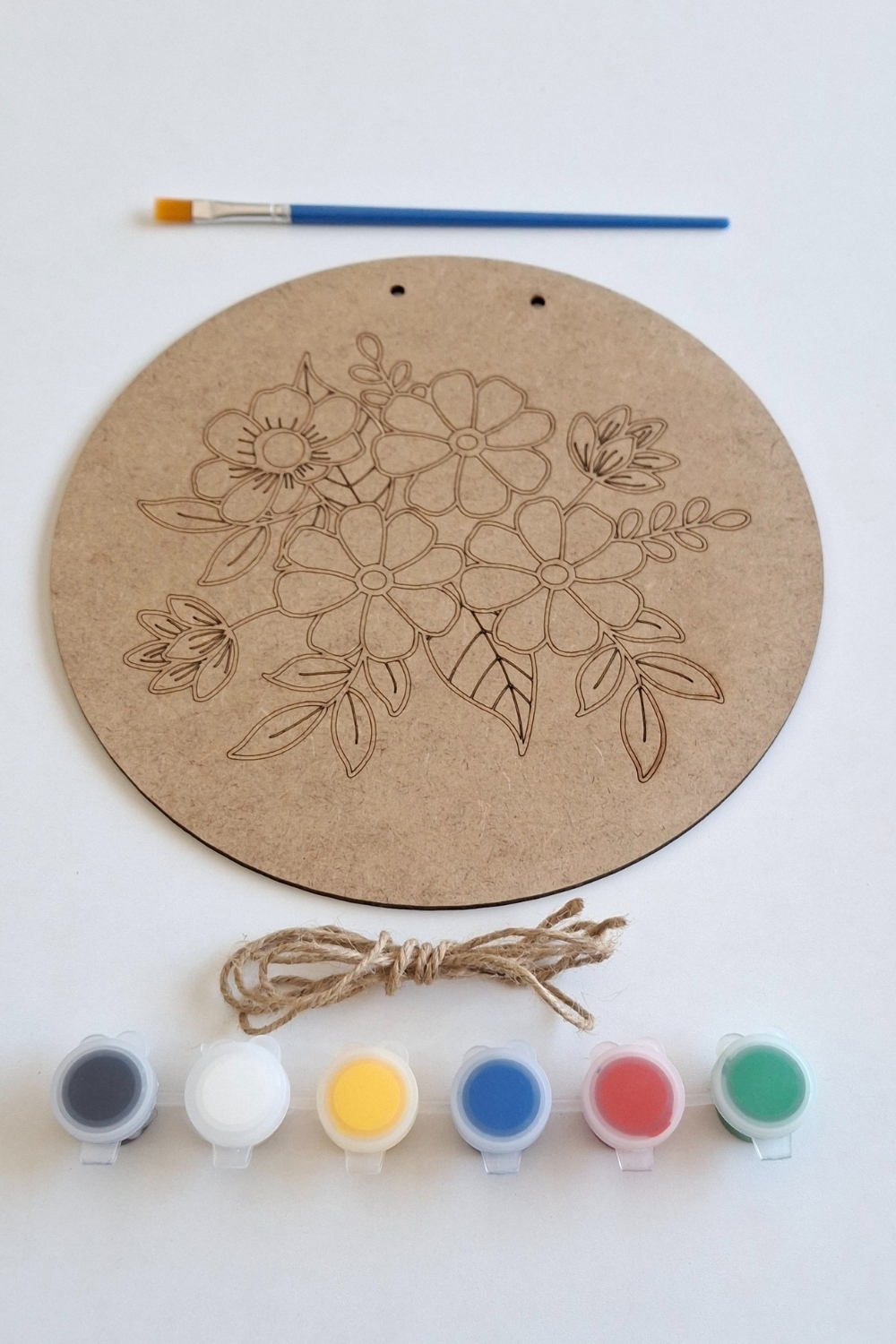 Özgün Tasarımlar İçin Çiçek Desen Ham MDF Dekoratif Set  - Fırça ve Akrilik Boya Hediye