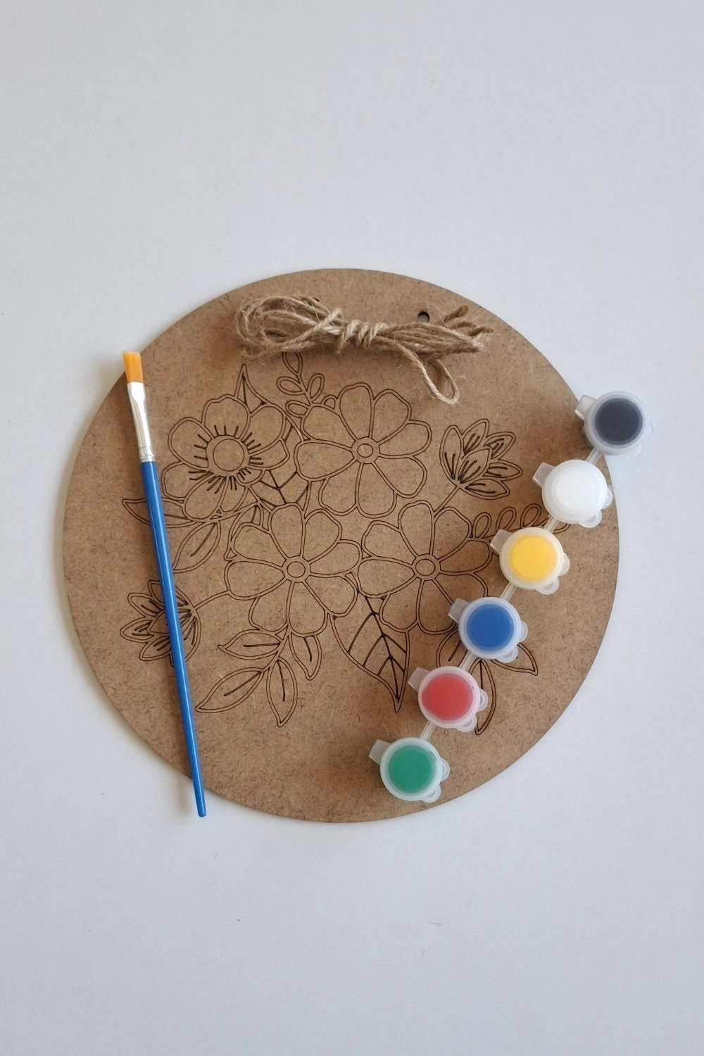 Özgün Tasarımlar İçin Çiçek Desen Ham MDF Dekoratif Set  - Fırça ve Akrilik Boya Hediye