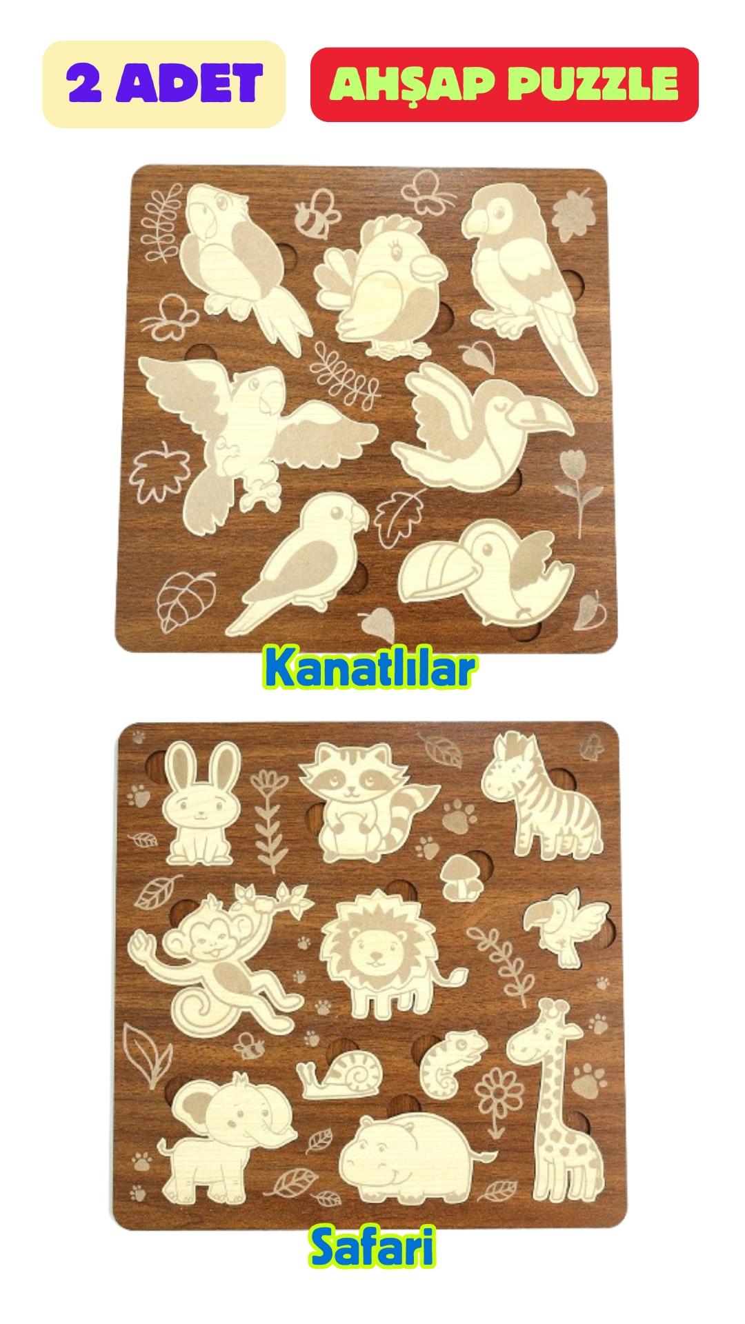 Çocuk Puzzle (Yapboz) Birinci Sınıf Ahşap 2 Parça Eğitici Öğretici Eğlenceli Set
