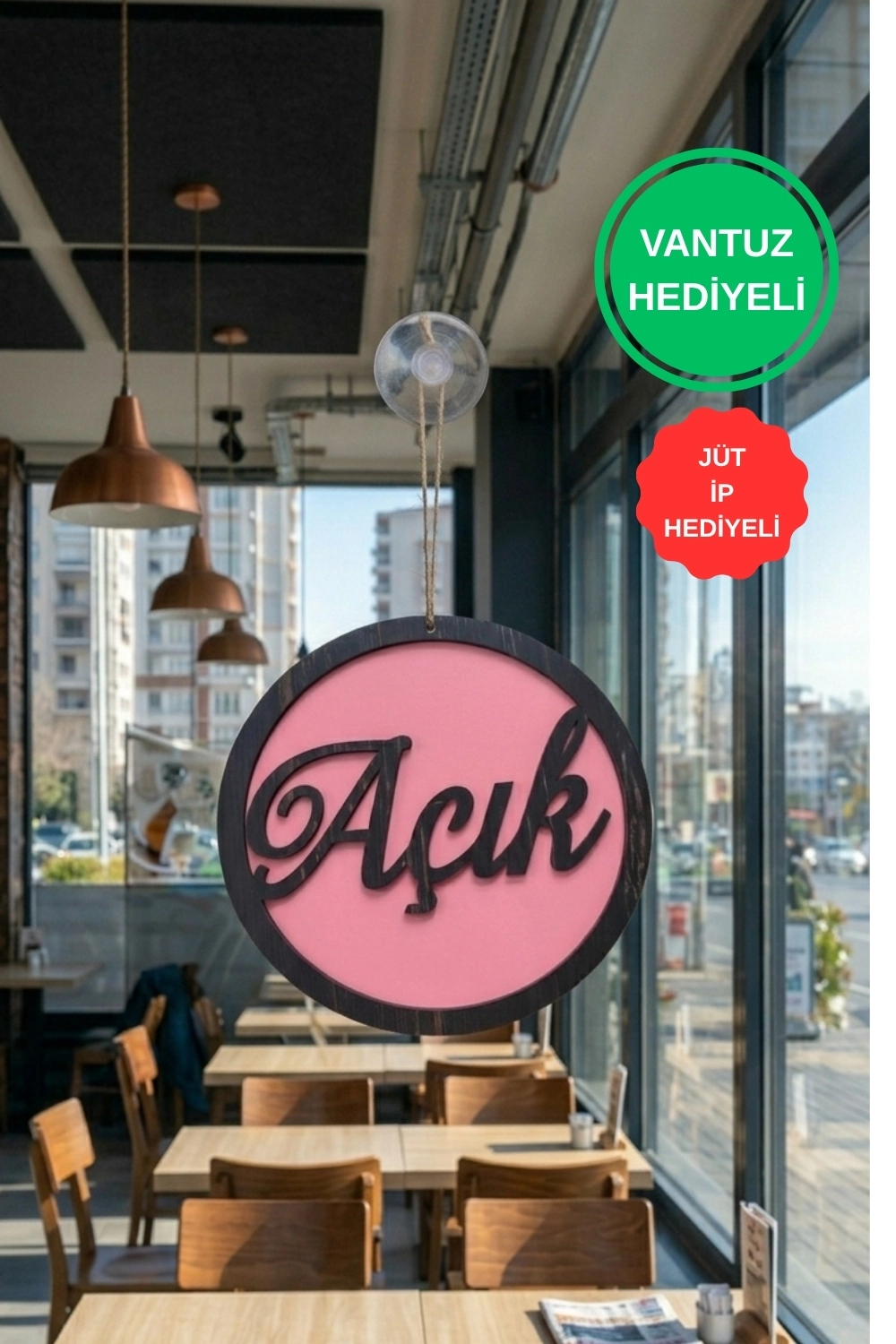 Yuvarlak Model 3D AÇIK-KAPALI Tabelası - Pembe