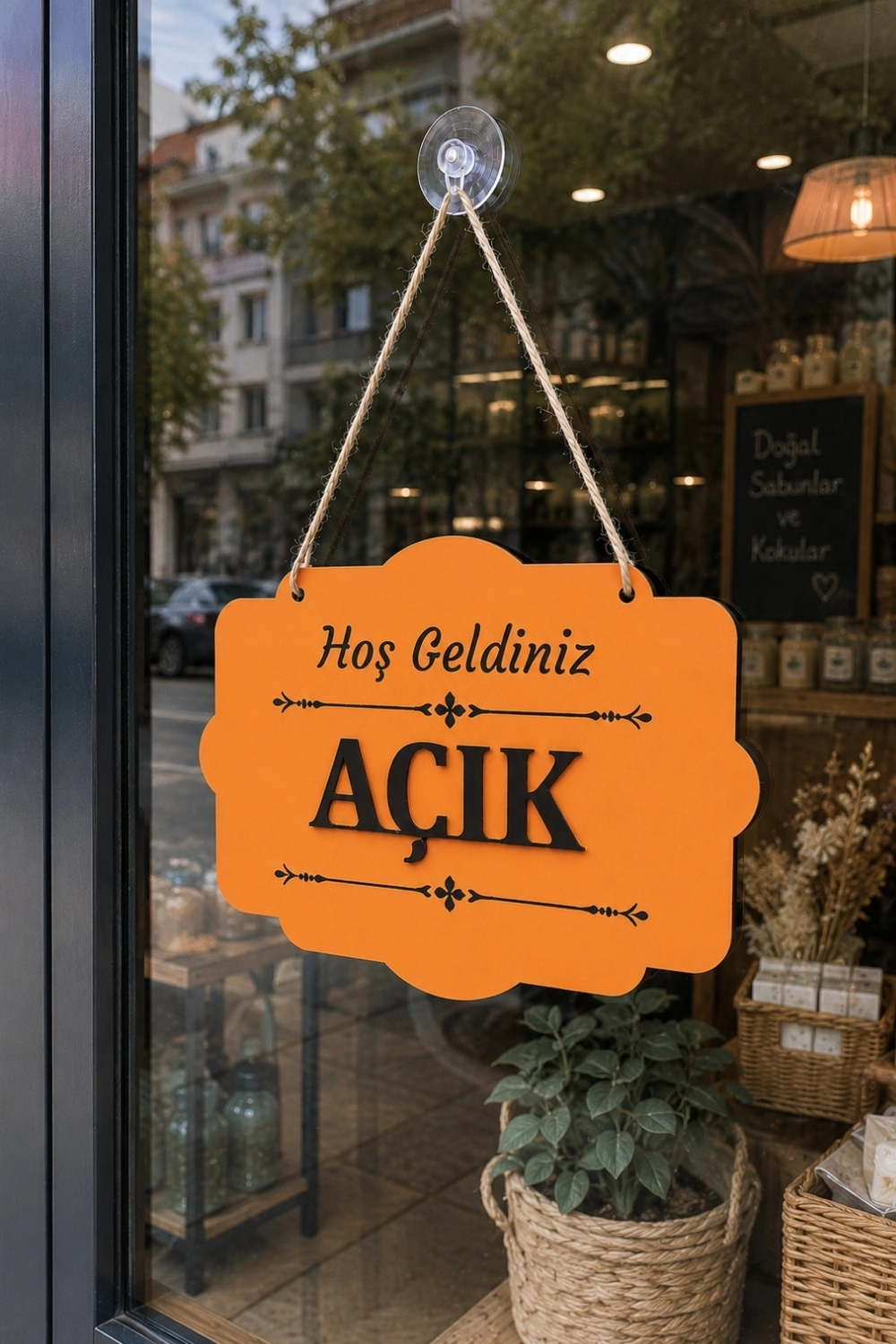 Çift Taraflı MDFAhşap Dükkan & Mağaza Kapı Yönlendirme Tabelası - Turuncu