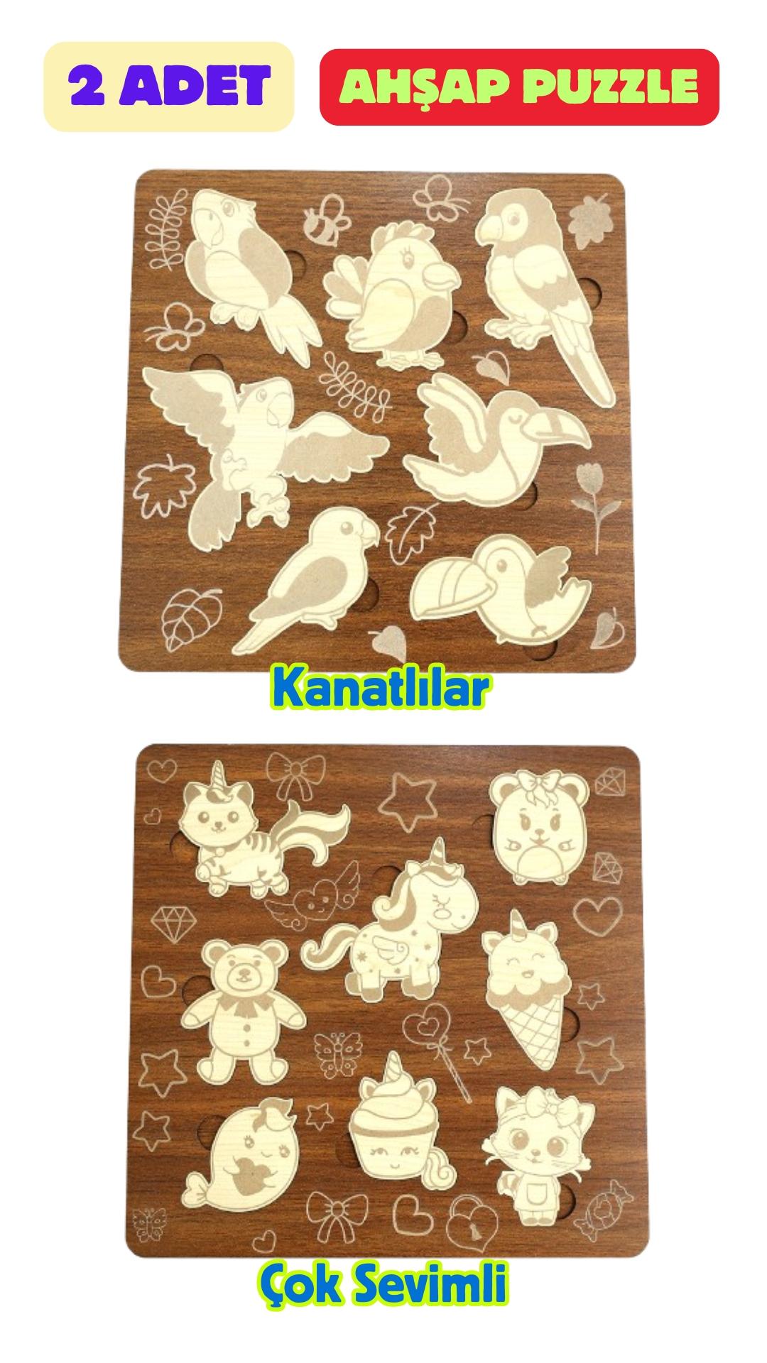 Çocuk Puzzle (Yapboz) Birinci Sınıf Ahşap 2 Parça Eğitici Öğretici Eğlenceli Set