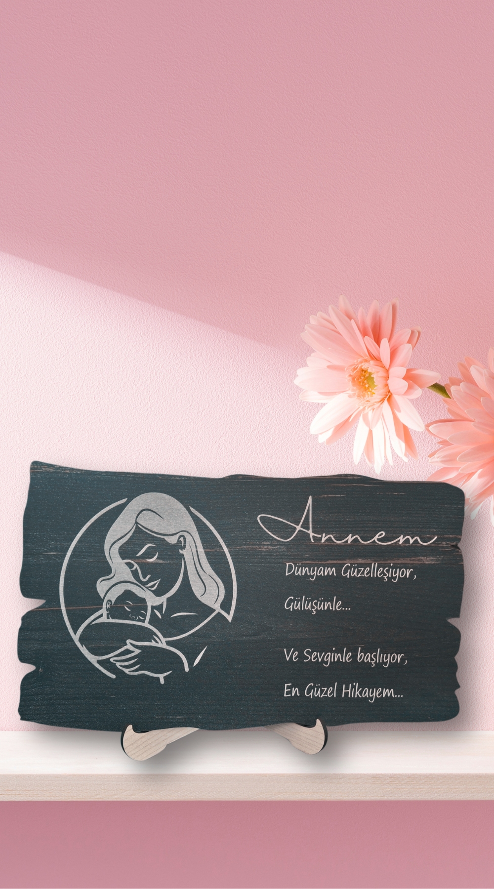 Anneye Özel Sevgiyle Tasarlanmış Şık Ahşap Lazer Kesim Dekor