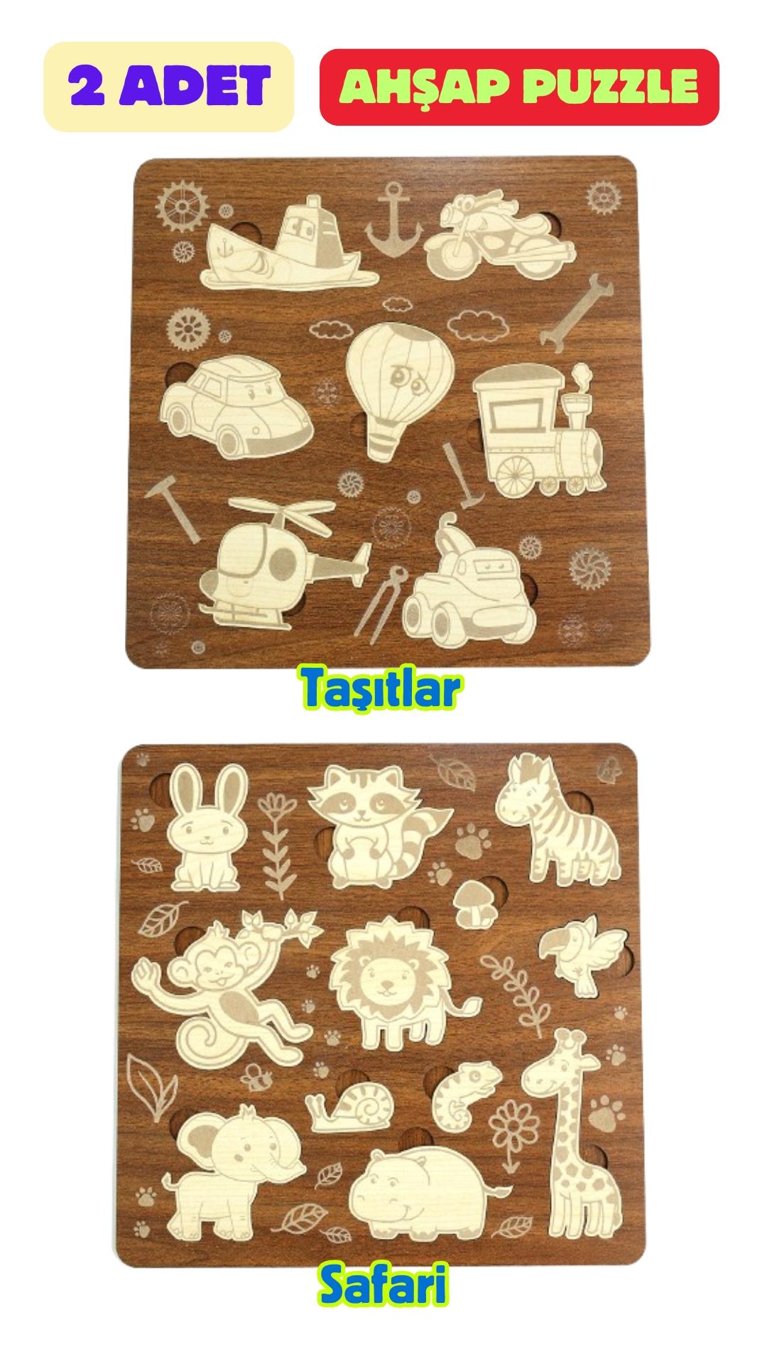 Çocuk Puzzle (Yapboz) Birinci Sınıf Ahşap 2 Parça Eğitici Öğretici Eğlenceli Set