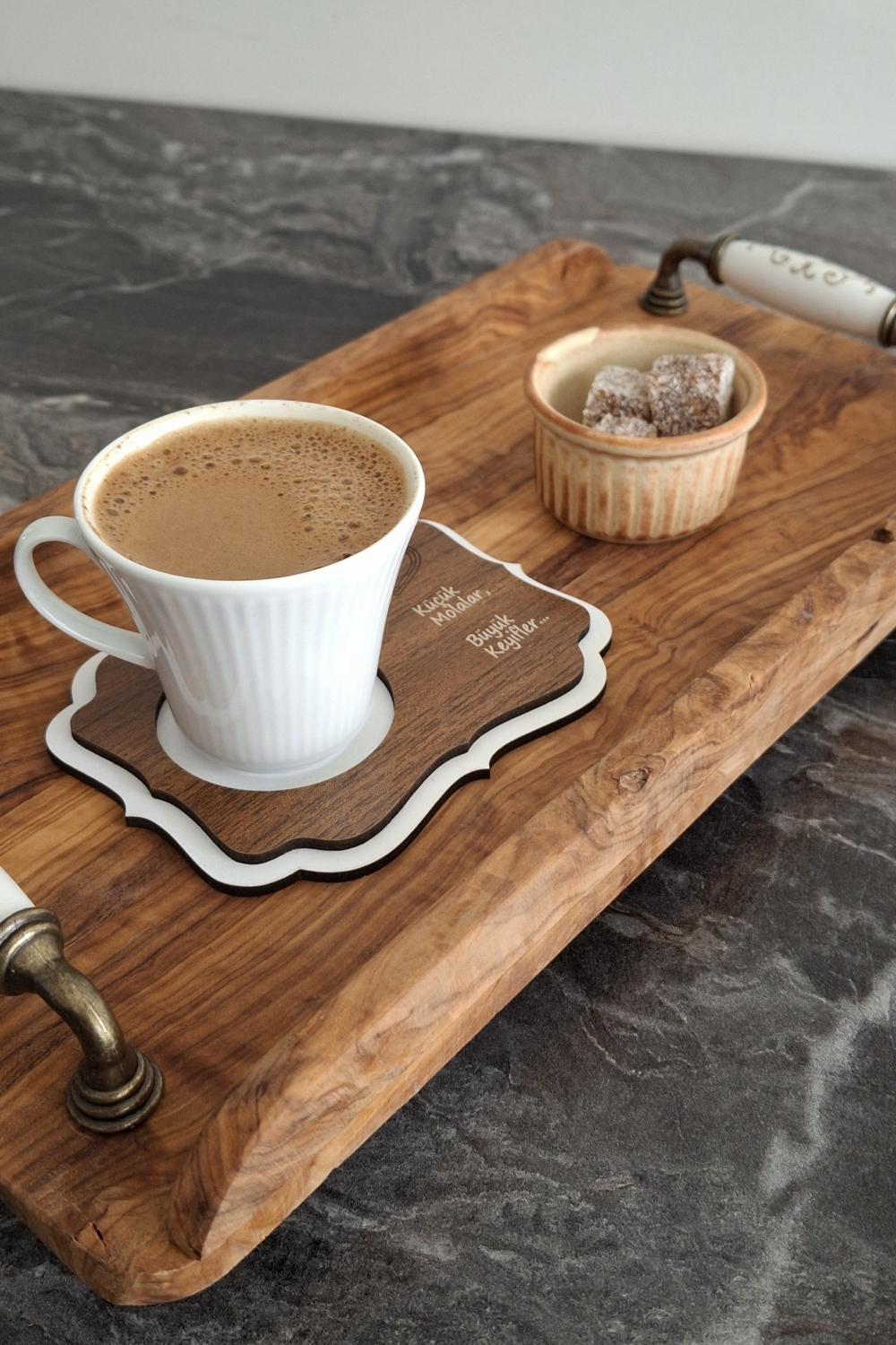Erdizden 6 Parça Lazer Kesim Ahşap Fincan ve Bardak Altlığı