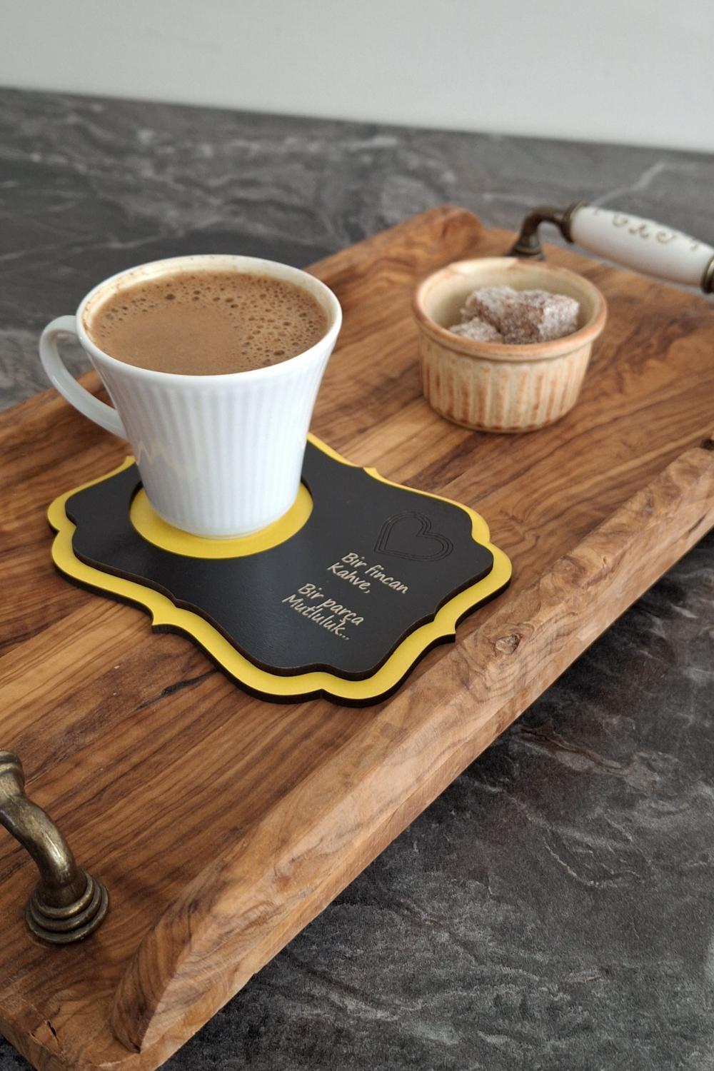 Erdizden 6 Parça Lazer Kesim Ahşap Fincan ve Bardak Altlığı