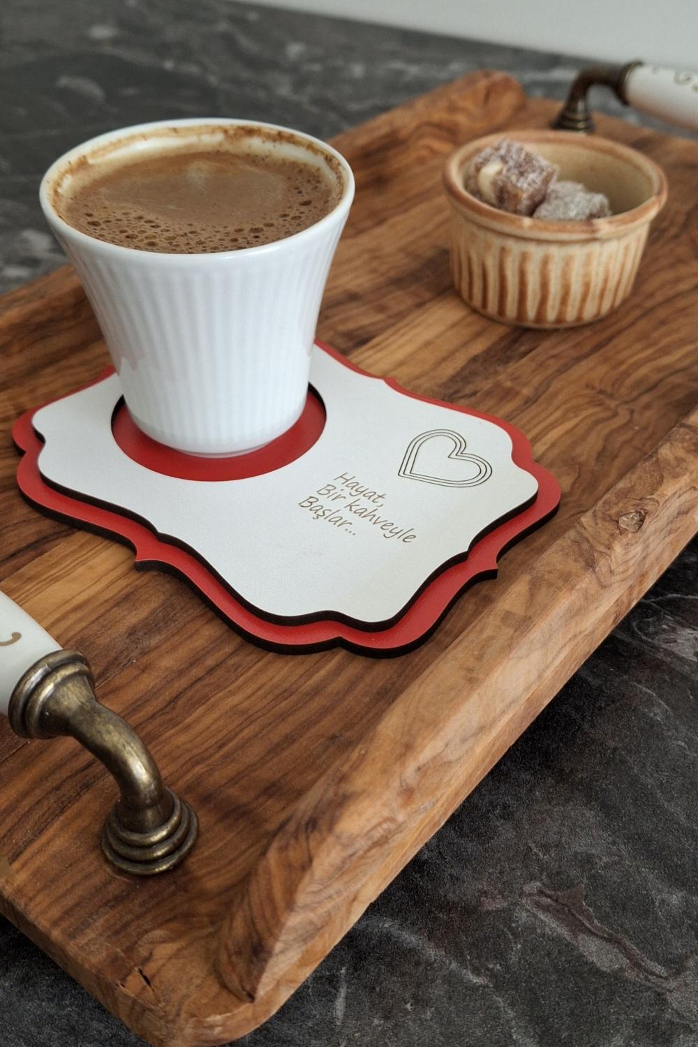 Erdizden 6 Parça Lazer Kesim Ahşap Fincan ve Bardak Altlığı