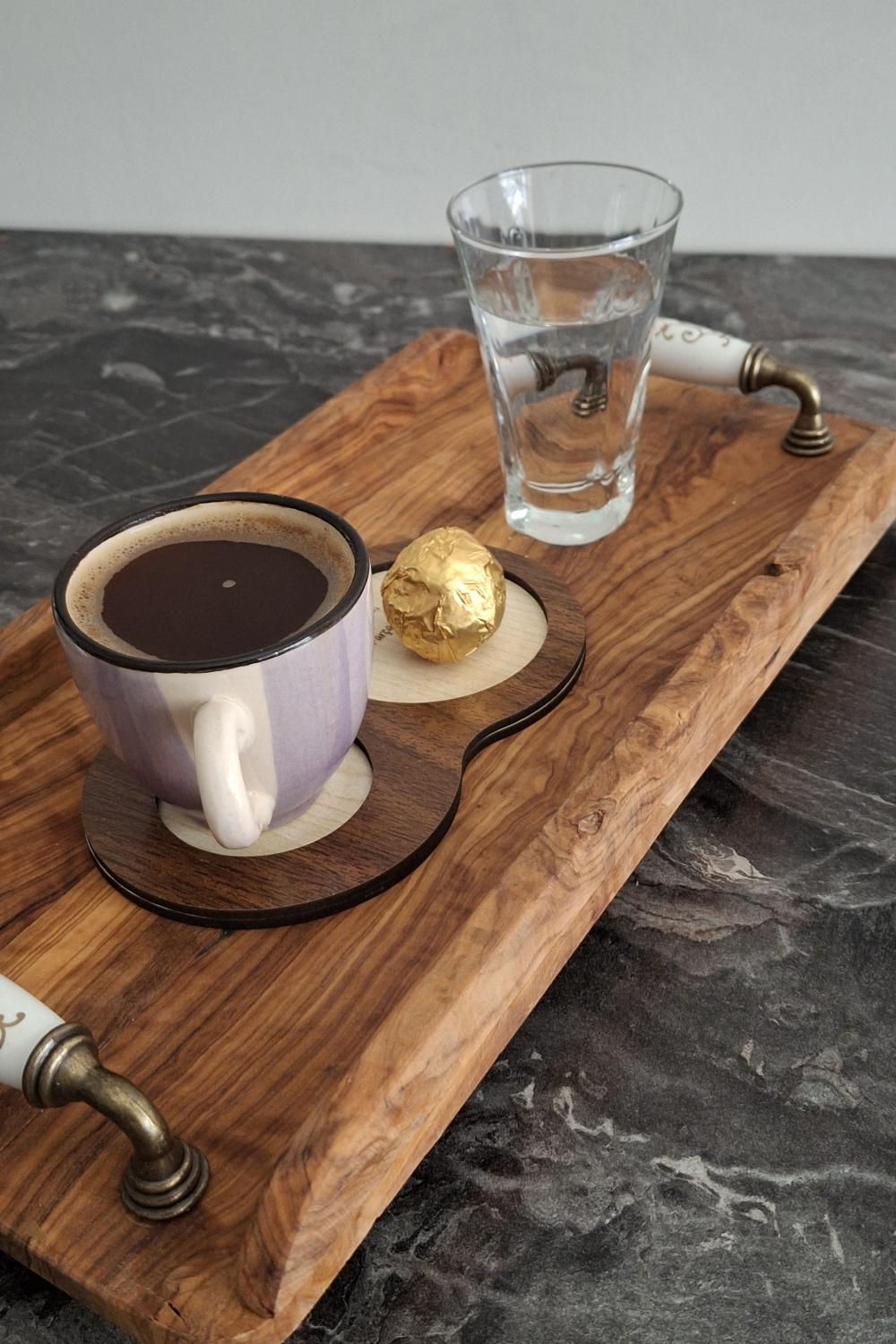 Erdizden 6 Parça Ahşap Lazer Kesim Bardak ve Fincan Altlığı