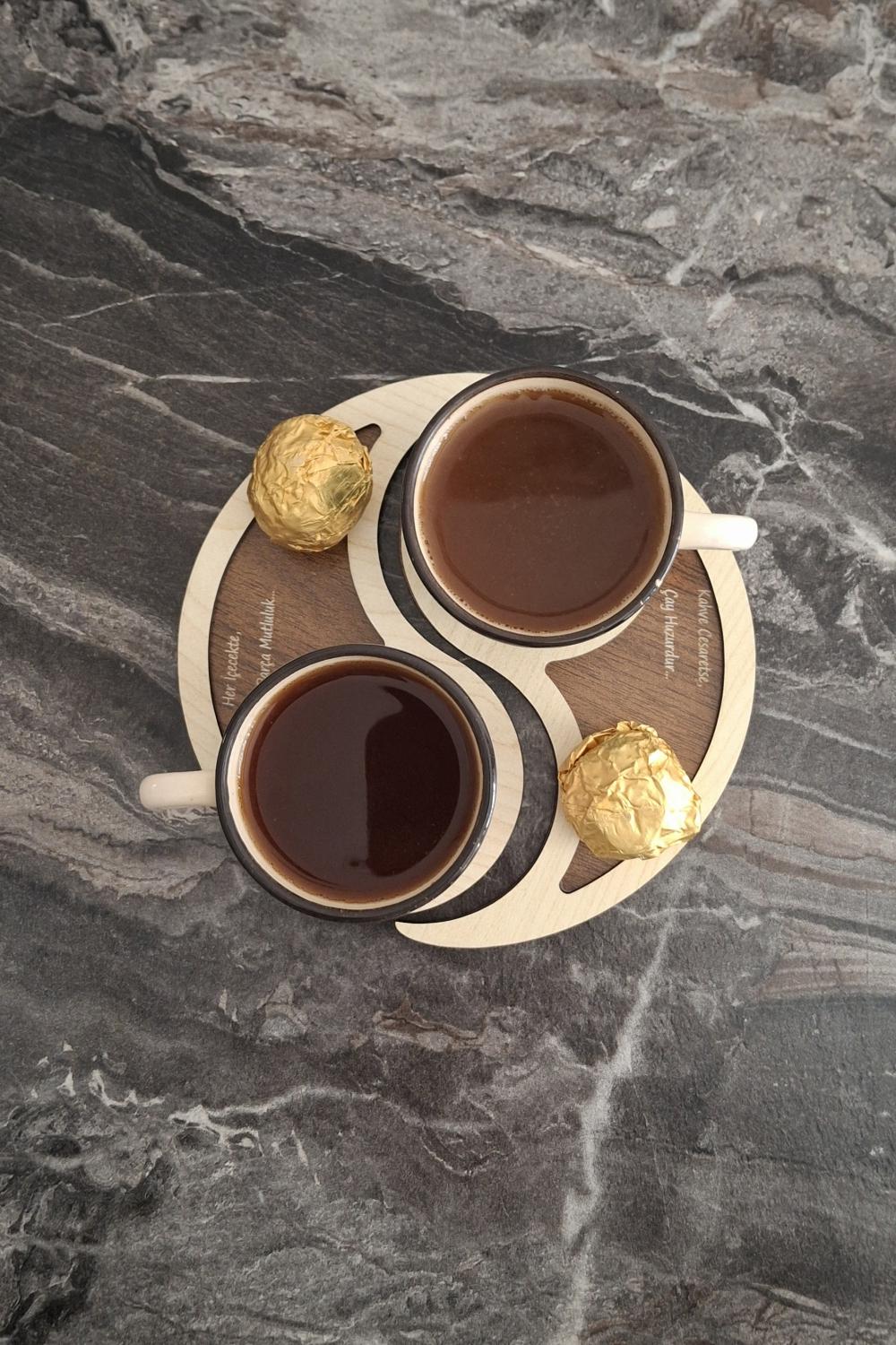 Erdizden 6 Parça Ahşap Lazer Kesim Bardak ve Fincan Altlığı