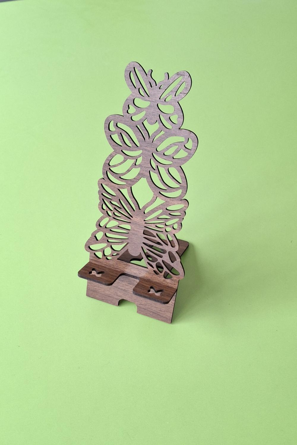 Masa Düzeni ve Şıklık İçin Desenli Ahşap MDF Telefon Standı