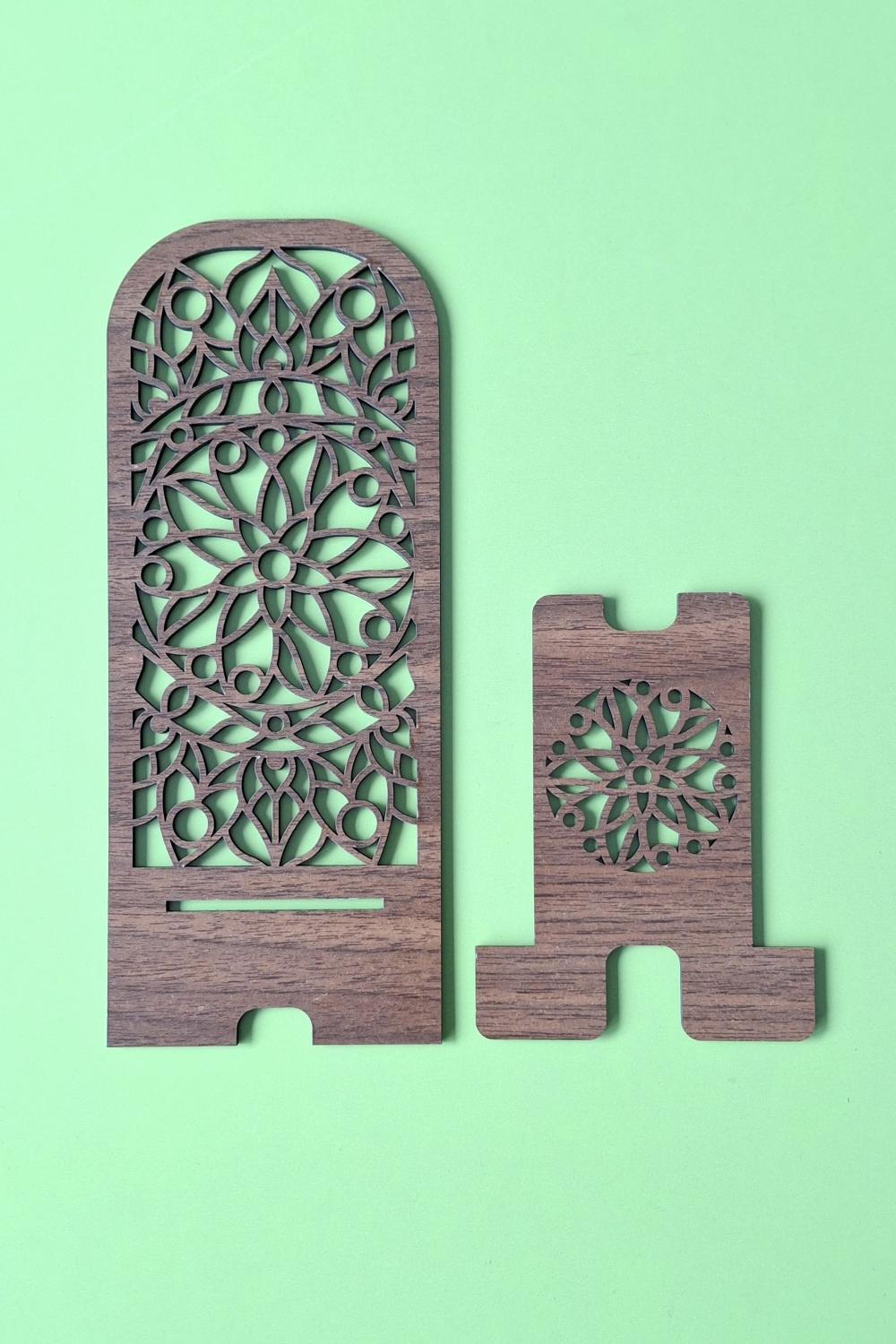 Masa Düzeni ve Şıklık İçin Desenli Ahşap MDF Telefon Standı