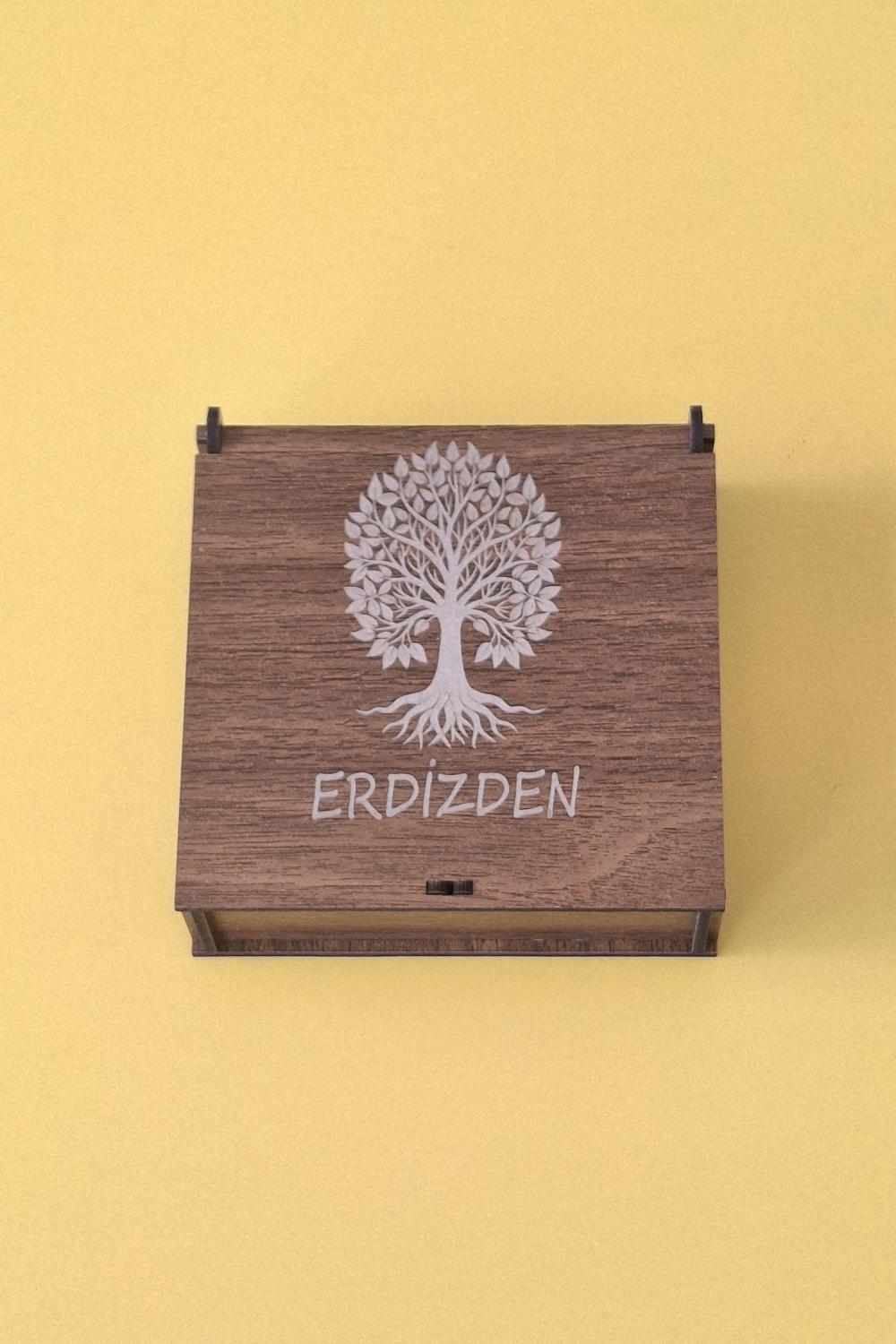 Kişiye Özel Hayat Ağacı Desenli Çok Amaçlı Kutu - 12 x 12 X 3,5 cm