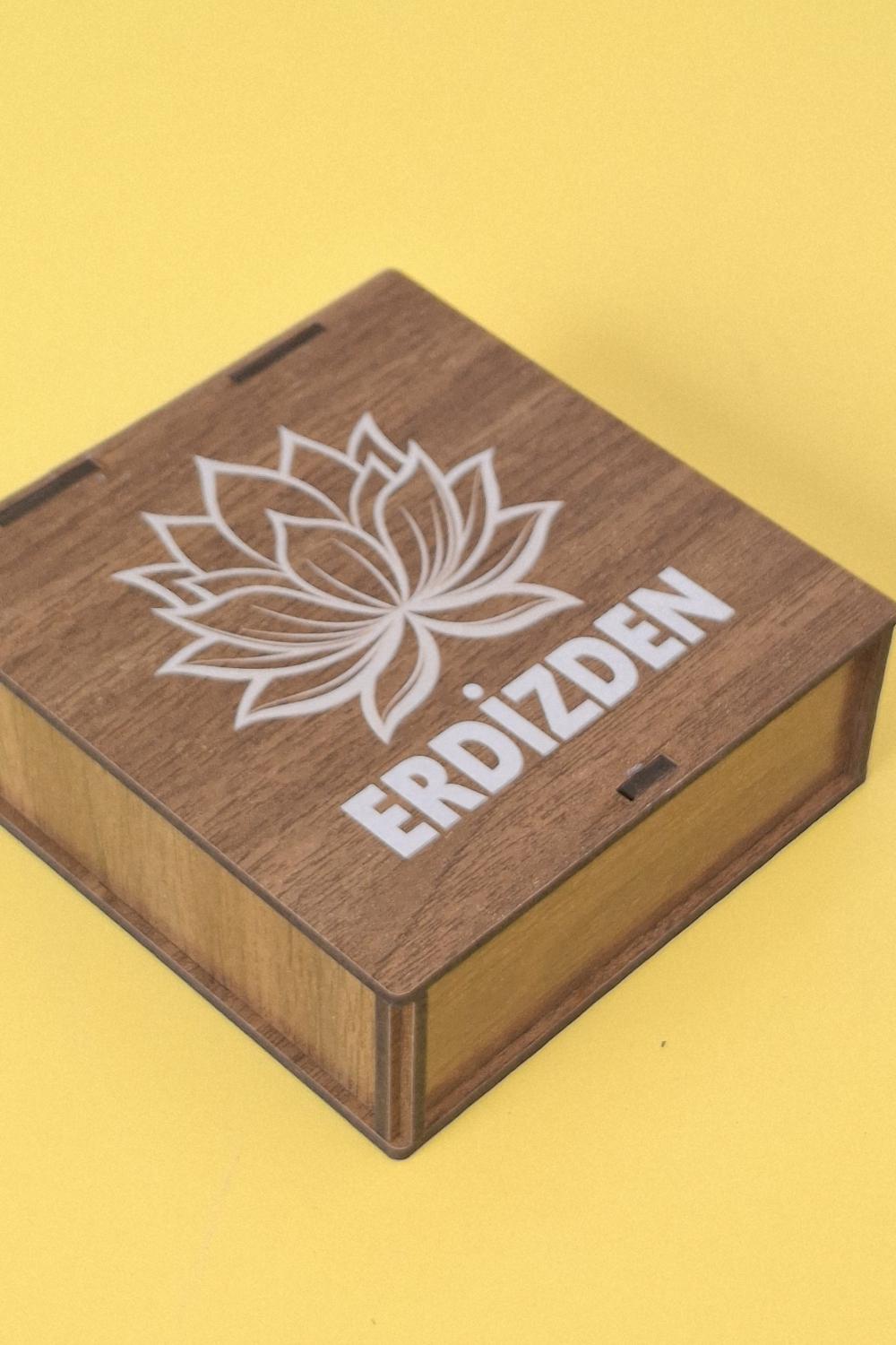 Kişiye Özel Lotus Çiçeği Desenli Çok Amaçlı Kutu - 11 x 11 X 4 cm
