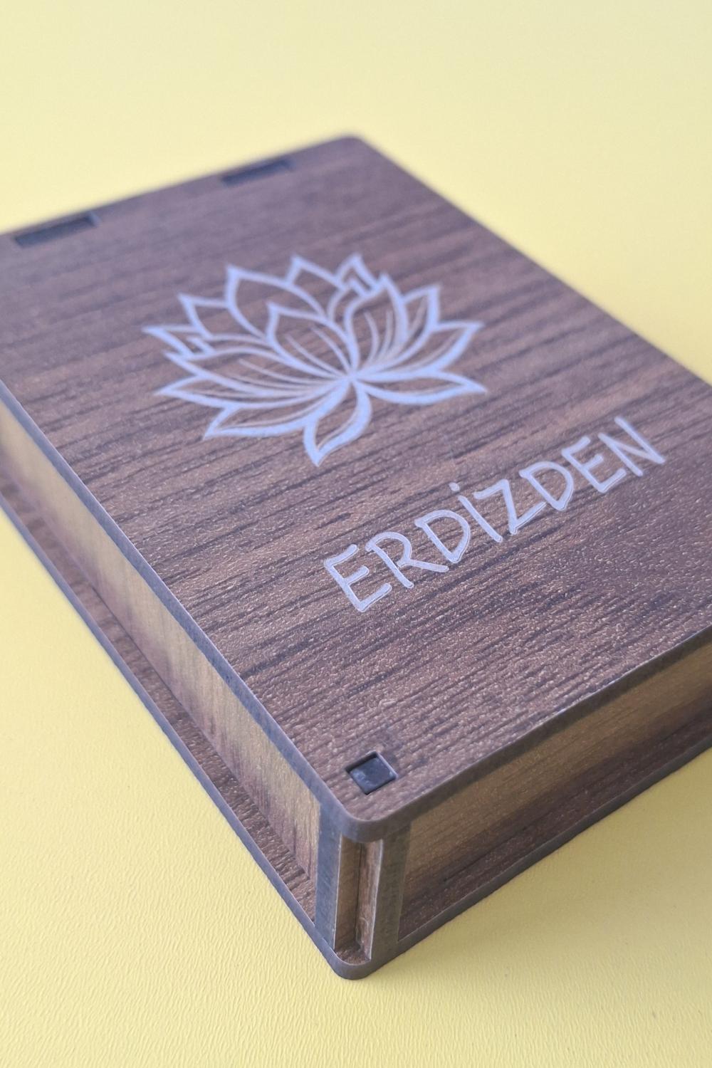 Kişiye Özel Lotus Çiçeği Desenli Çok Amaçlı Kutu - 9,5 x 6,5 X 2,5 cm