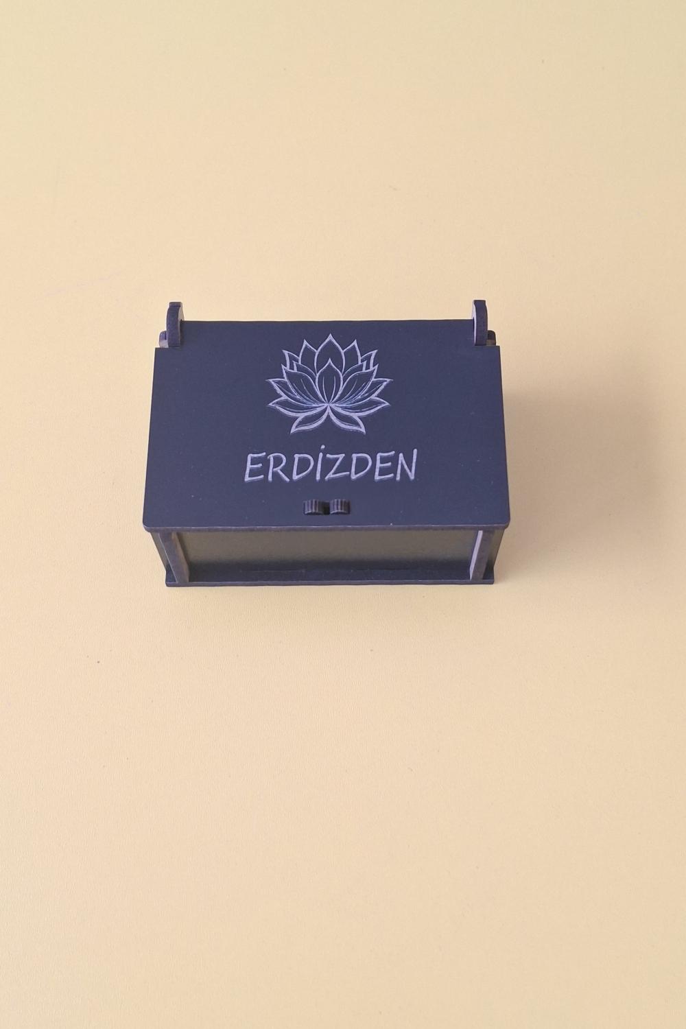 Kişiye Özel Lotus Çiçeği Desenli Çok Amaçlı Kutu - 8 x 5,5 X 3,5 cm