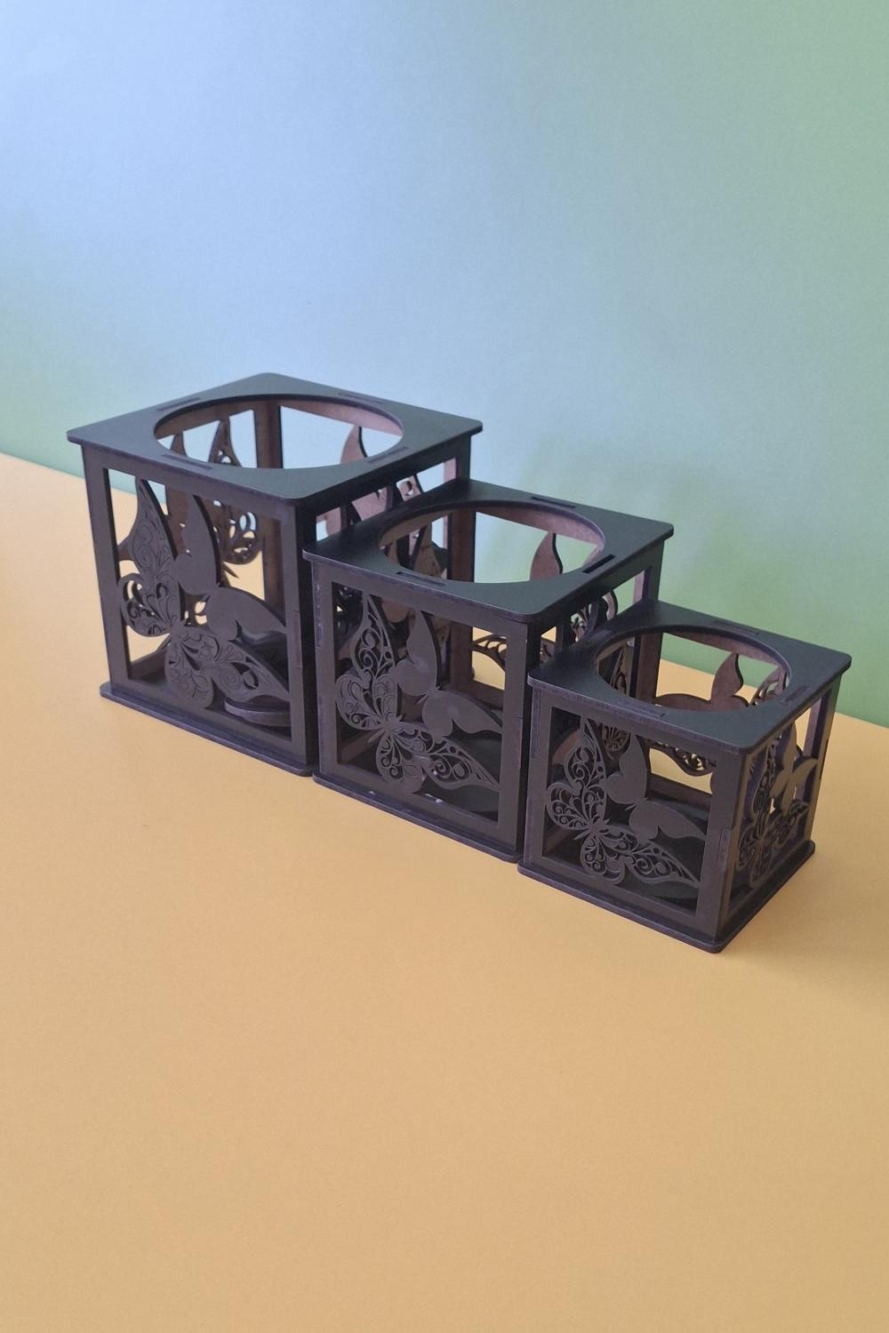 Lazer Kesim Birinci Sınıf Üç Boy Dekoratif Mumluk