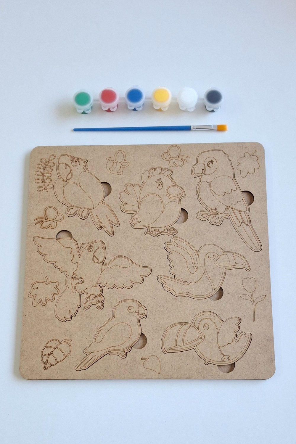 Çocuklar İçin Yapboz Ahşap Boyama ve Aktivite Seti - Fırça ve Akrilik Boya hediyeli