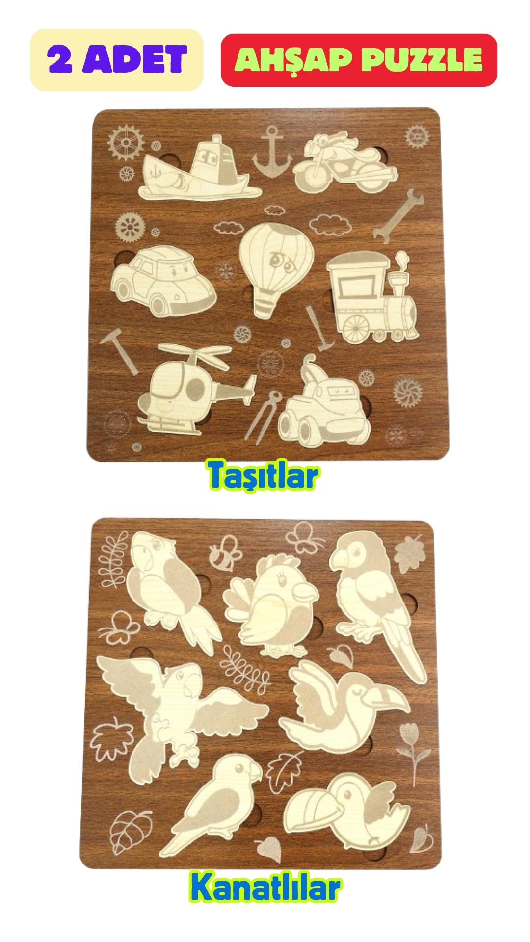 Çocuk Puzzle (Yapboz) Birinci Sınıf Ahşap 2 Parça Eğitici Öğretici Eğlenceli Set