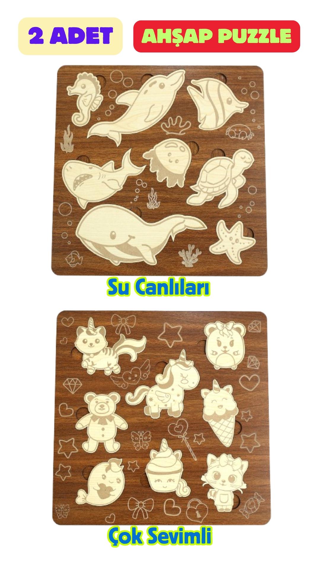 Çocuk Puzzle (Yapboz) Birinci Sınıf Ahşap 2 Parça Eğitici Öğretici Eğlenceli Set