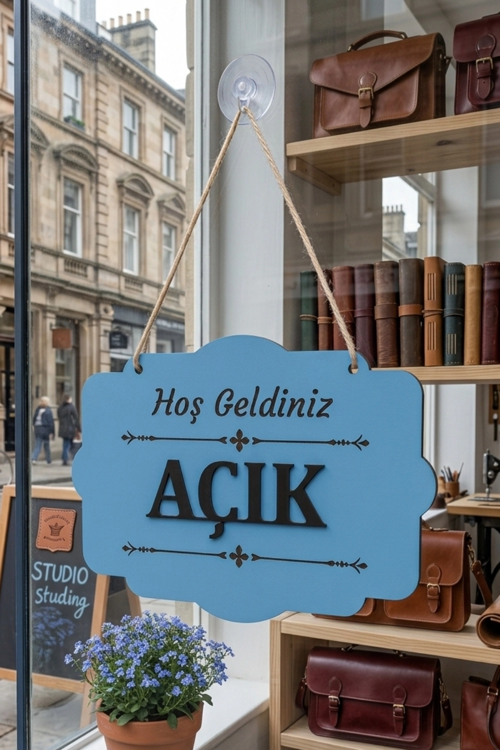 Çift Taraflı MDFAhşap Dükkan & Mağaza Kapı Yönlendirme Tabelası - Mavi