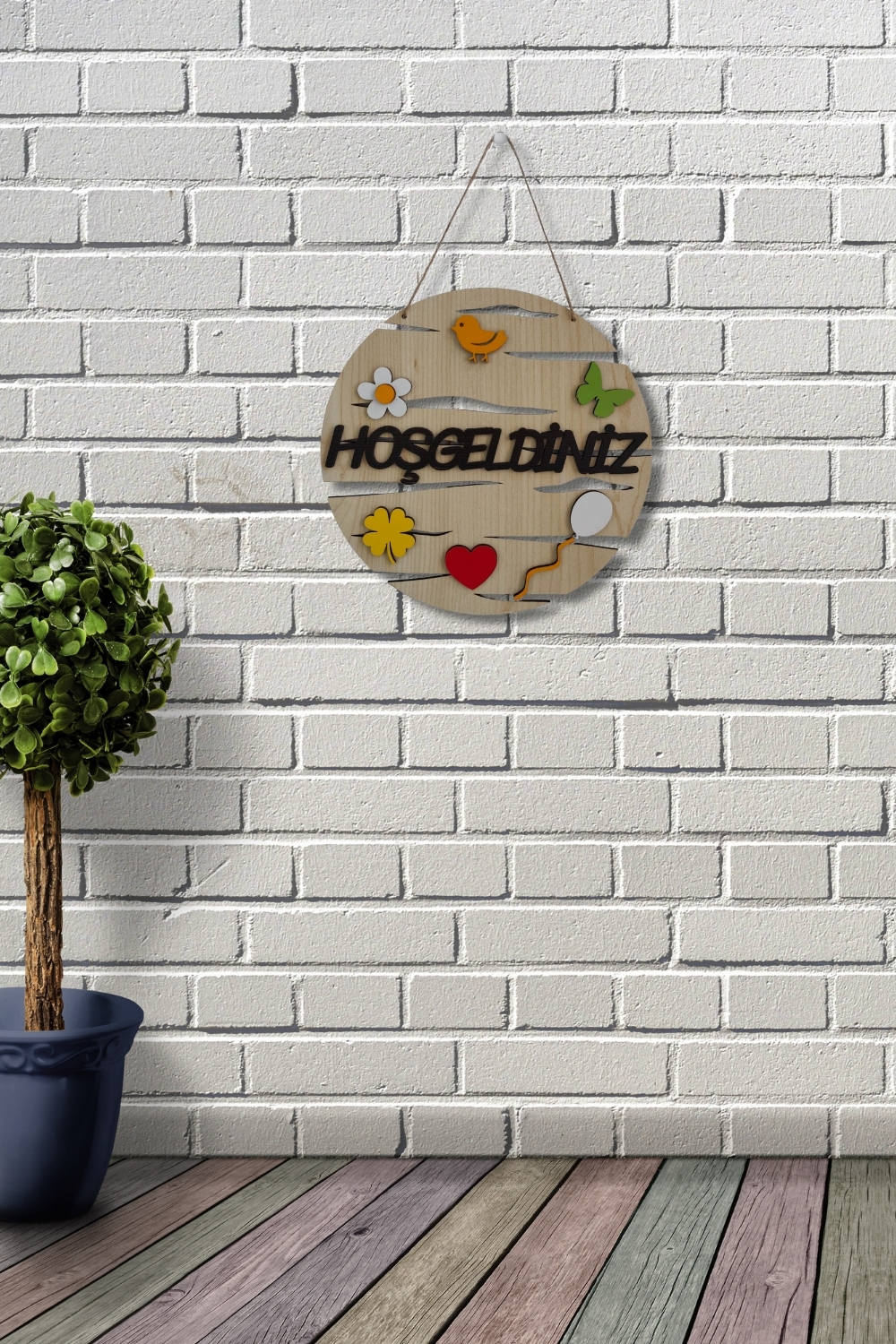 Hoşgeldiniz Yazılı Lazer Kesim Mdf Kapı Süsü - Akçaağaç
