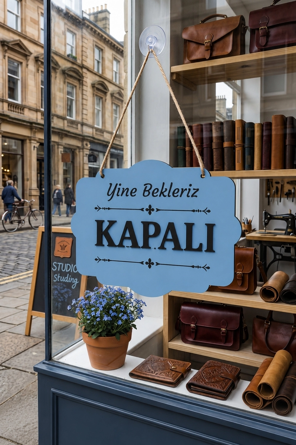 Çift Taraflı MDFAhşap Dükkan & Mağaza Kapı Yönlendirme Tabelası - Mavi
