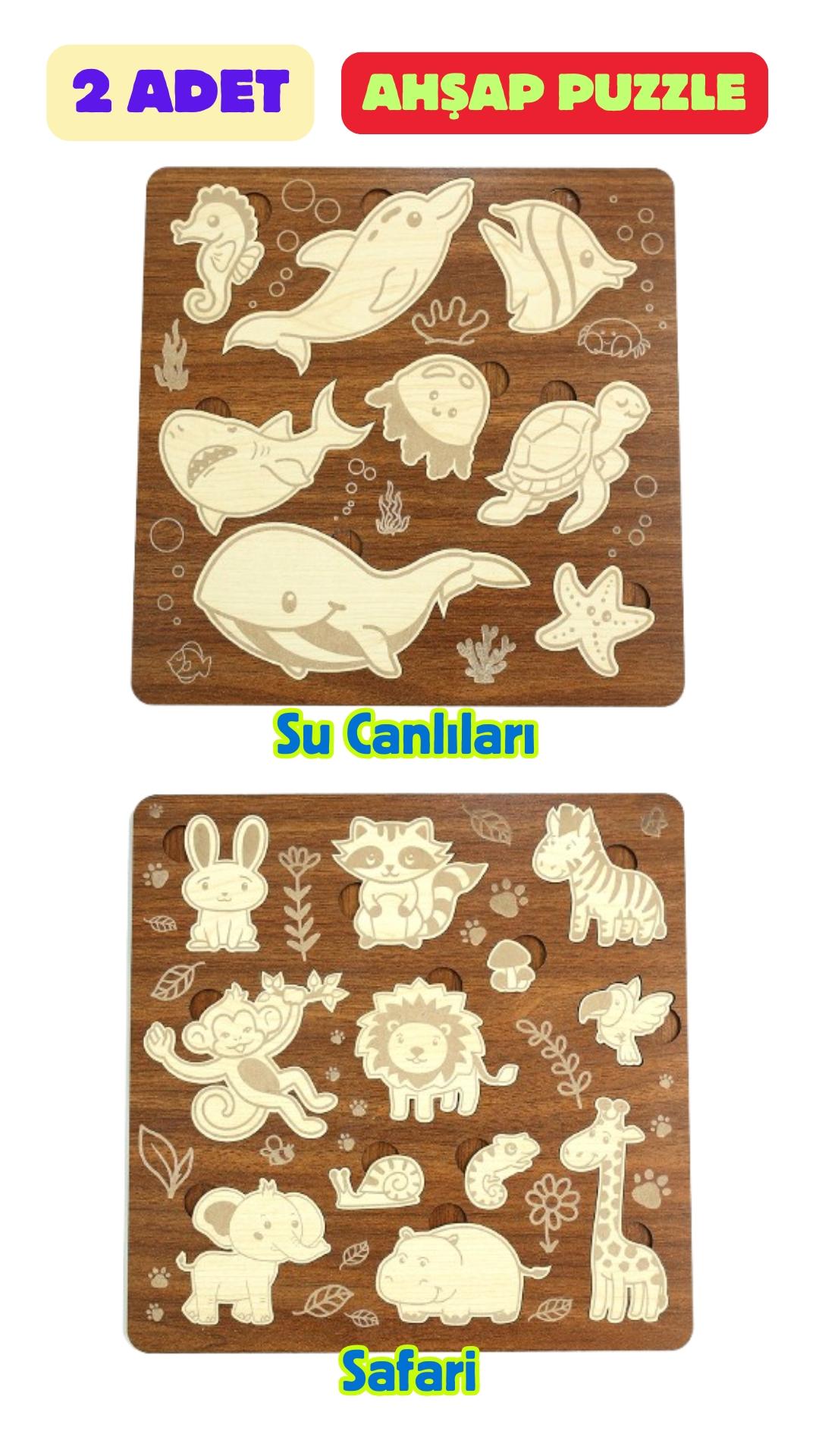 Çocuk Puzzle (Yapboz) Birinci Sınıf Ahşap 2 Parça Eğitici Öğretici Eğlenceli Set