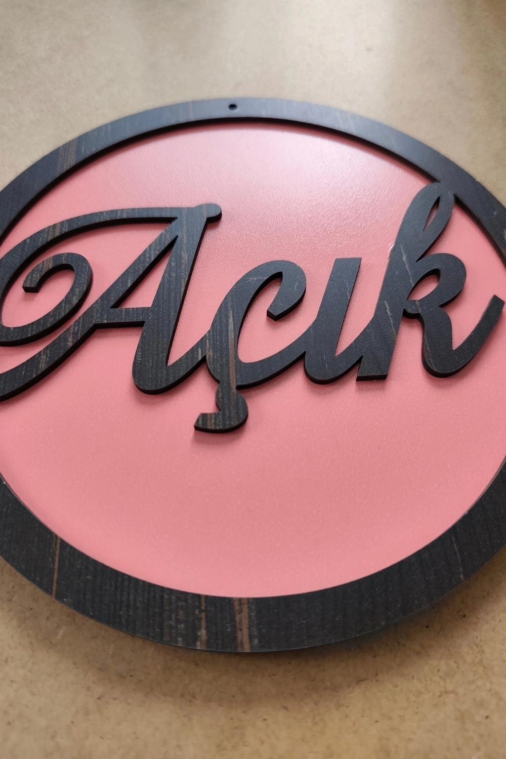 Yuvarlak Model 3D AÇIK-KAPALI Tabelası - Pembe