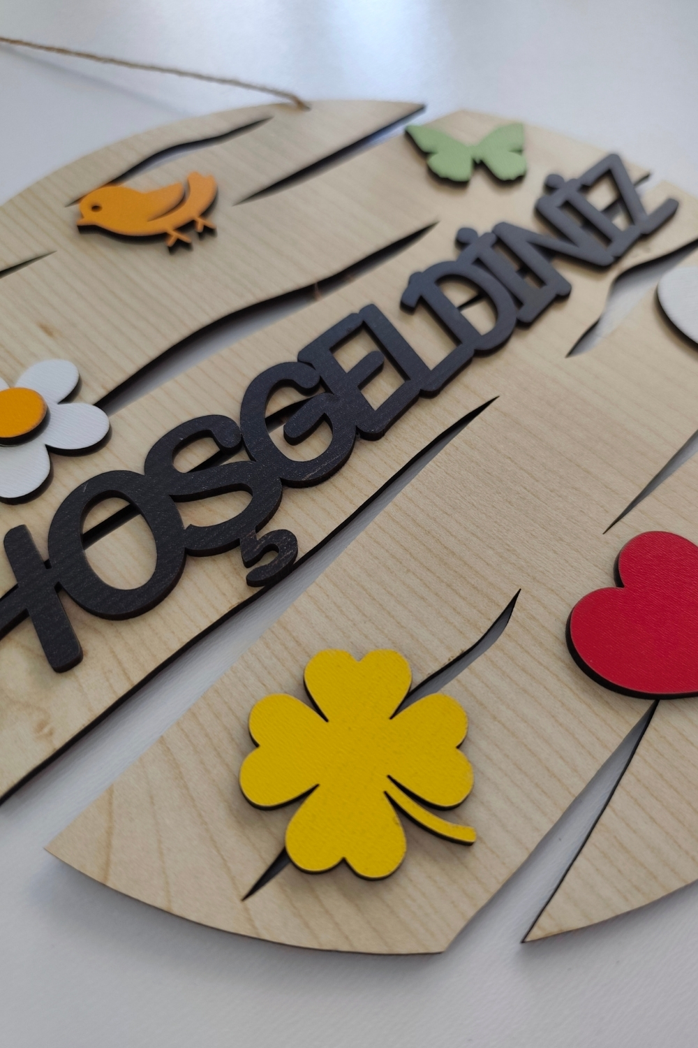 Hoşgeldiniz Yazılı Lazer Kesim Mdf Kapı Süsü - Akçaağaç