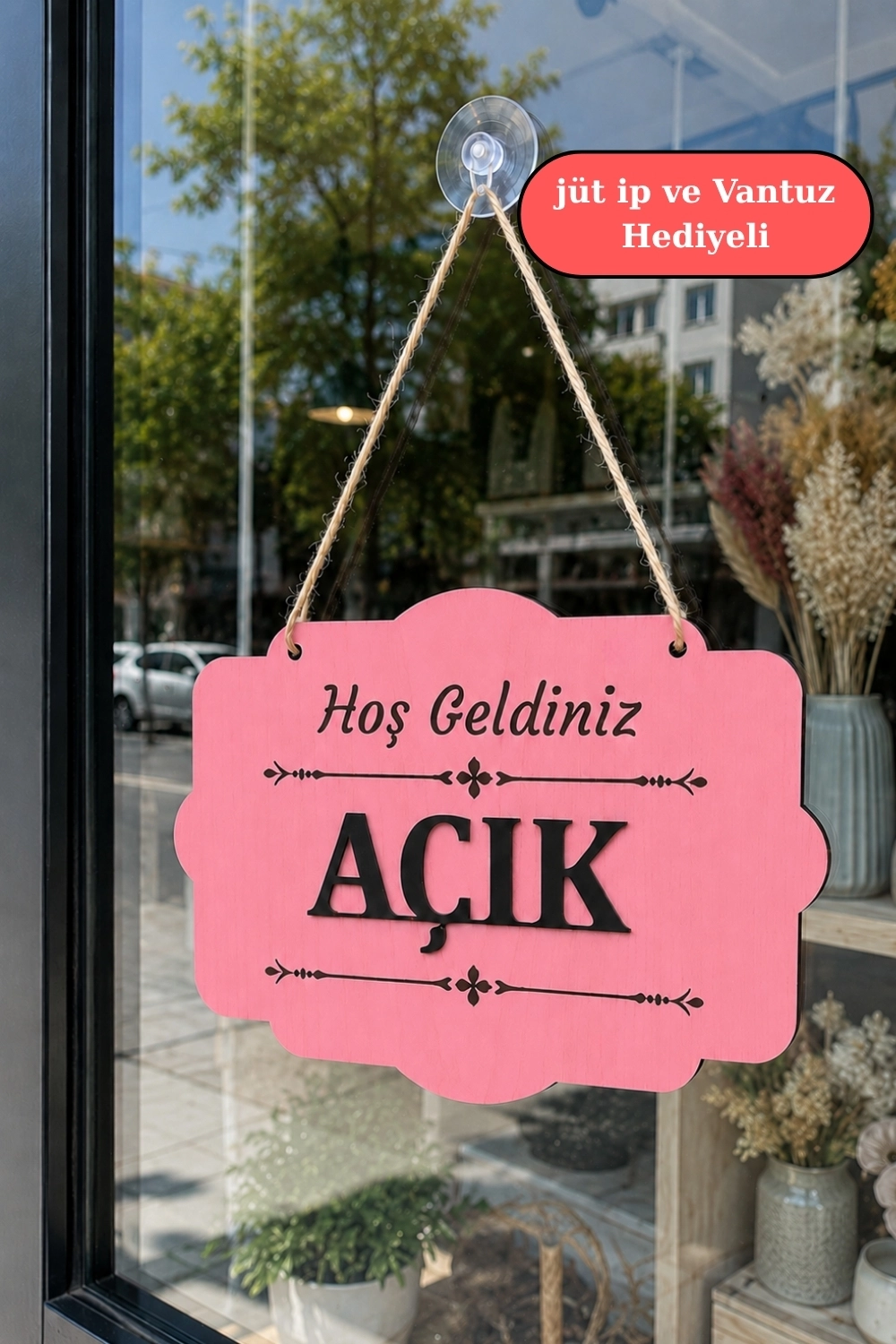Çift Taraflı MDFAhşap Dükkan & Mağaza Kapı Yönlendirme Tabelası - Pembe