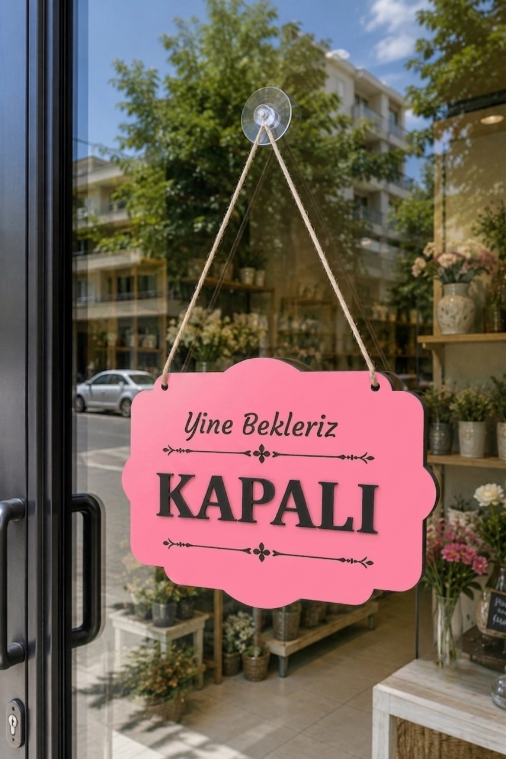 Çift Taraflı MDFAhşap Dükkan & Mağaza Kapı Yönlendirme Tabelası - Pembe