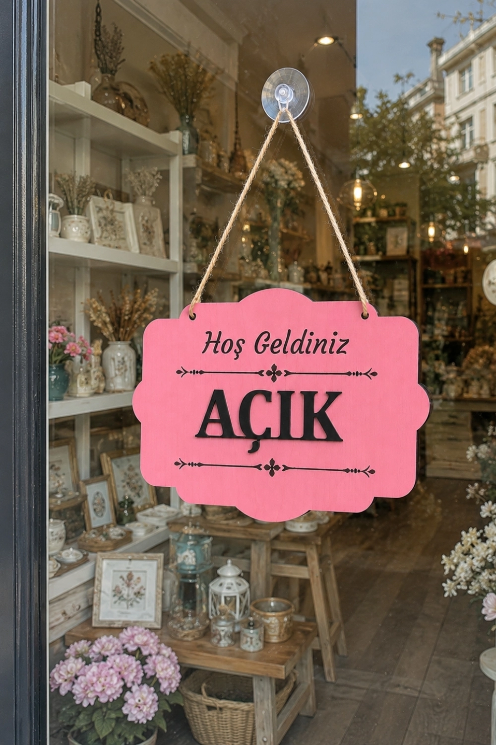 Çift Taraflı MDFAhşap Dükkan & Mağaza Kapı Yönlendirme Tabelası - Pembe
