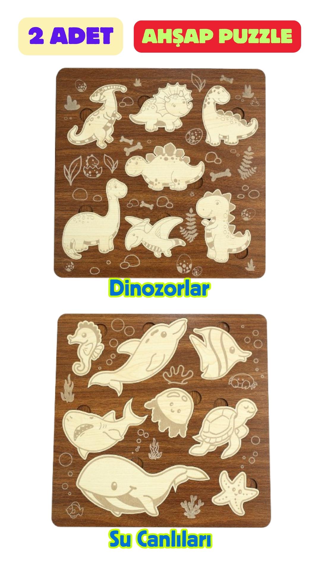 Çocuk Puzzle (Yapboz) Birinci Sınıf Ahşap 2 Parça Eğitici Öğretici Eğlenceli Set